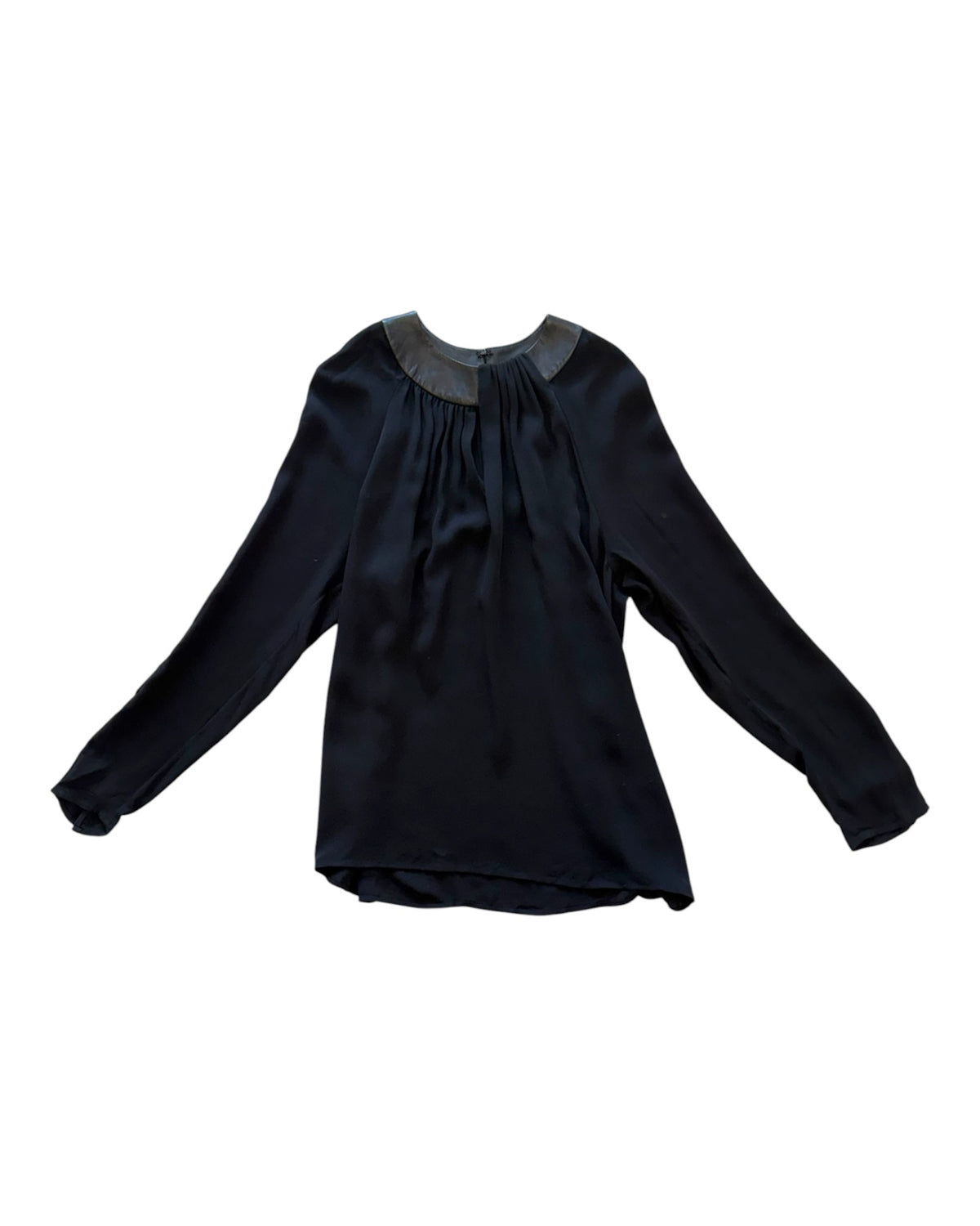 Vintage Ralph Lauren Black Label Black Sheer Top with Leather Collar