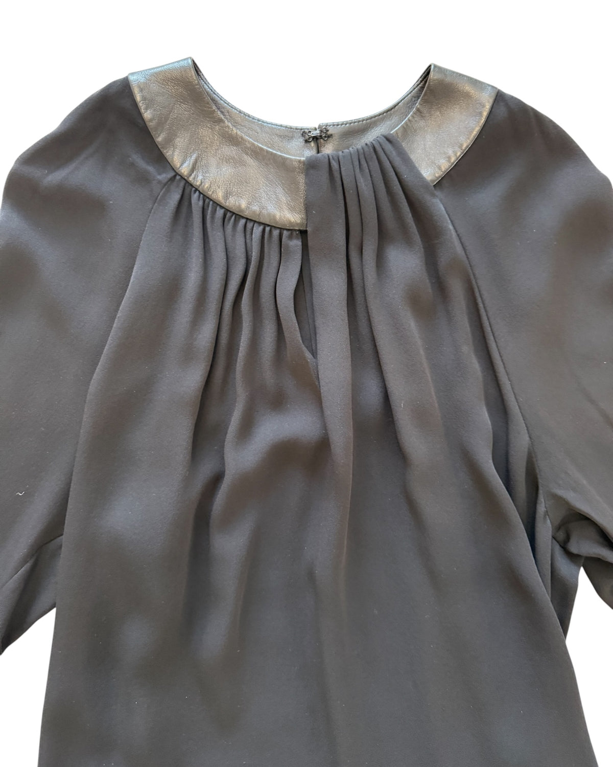 Vintage Ralph Lauren Black Label Black Sheer Top with Leather Collar