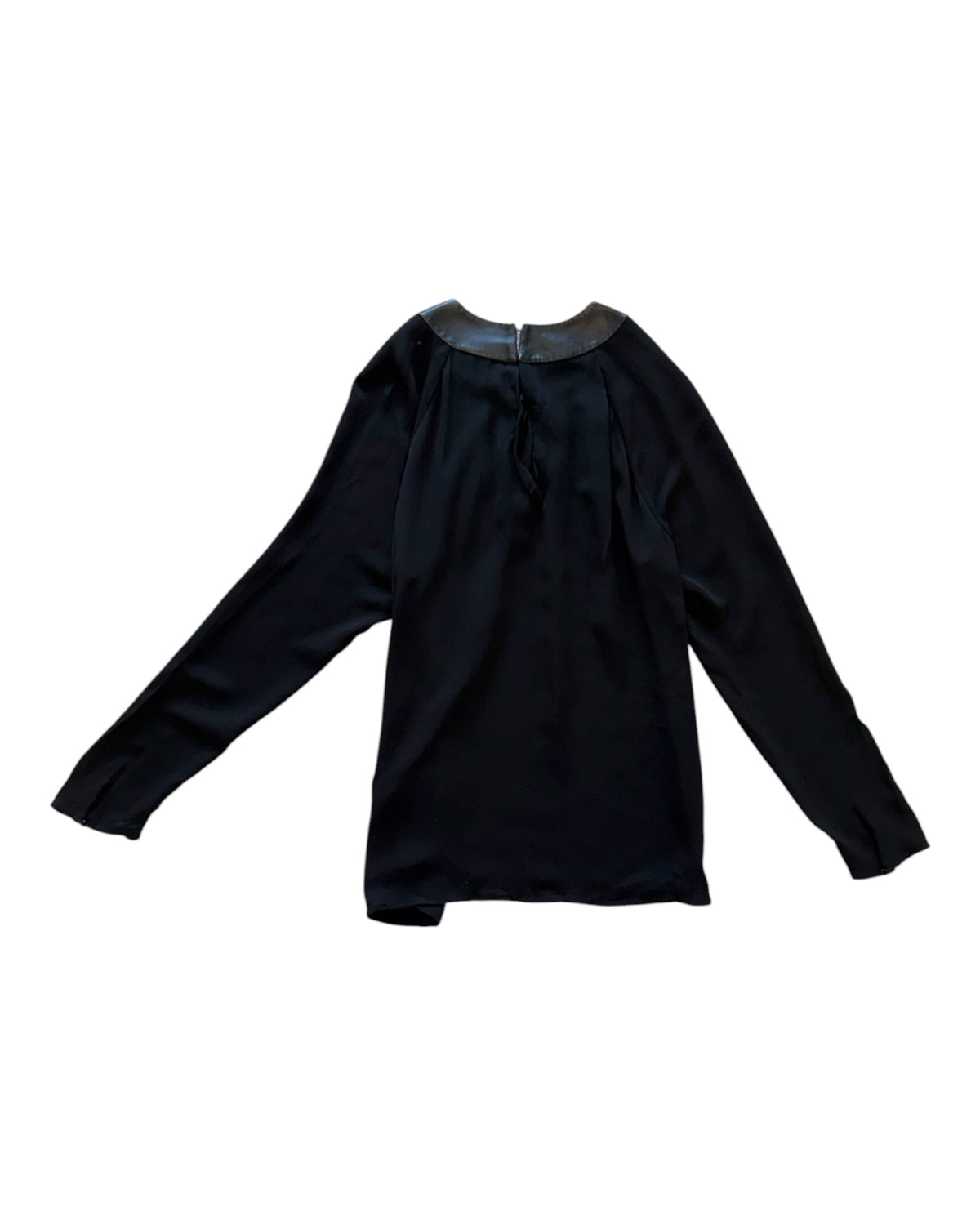 Vintage Ralph Lauren Black Label Black Sheer Top with Leather Collar