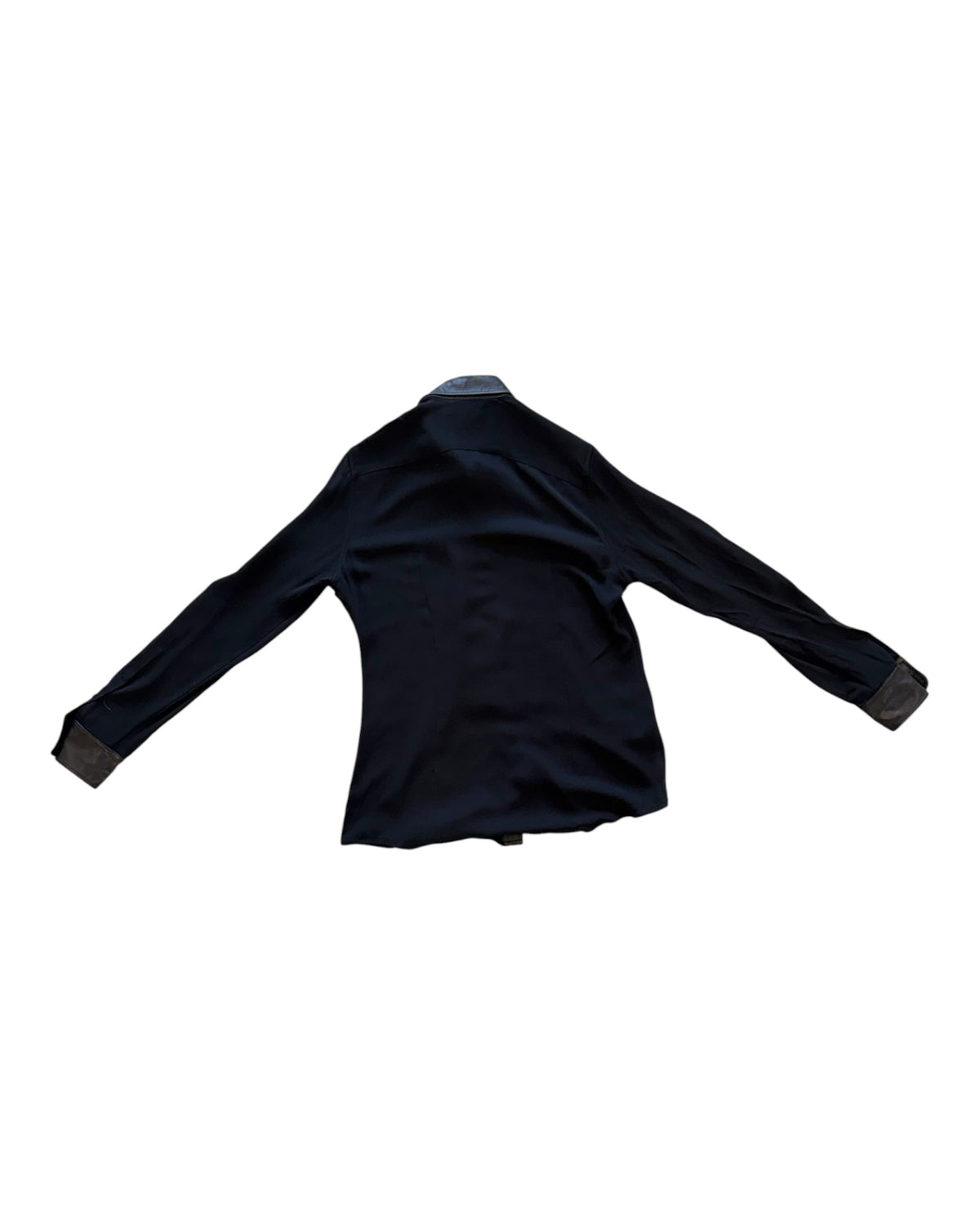 Vintage Ralph Lauren Black Label Black Sheer Button Up Top with Leather Trim