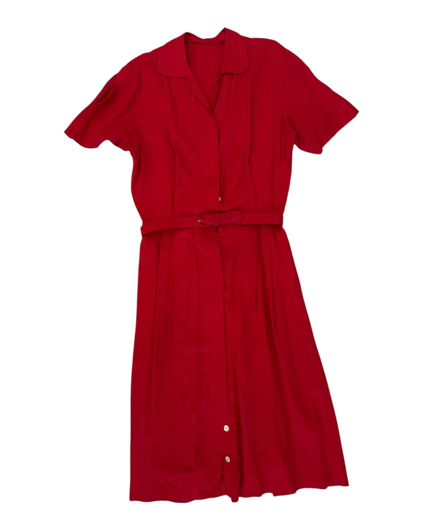 Vintage 1940s Red Belted Shirt Dress