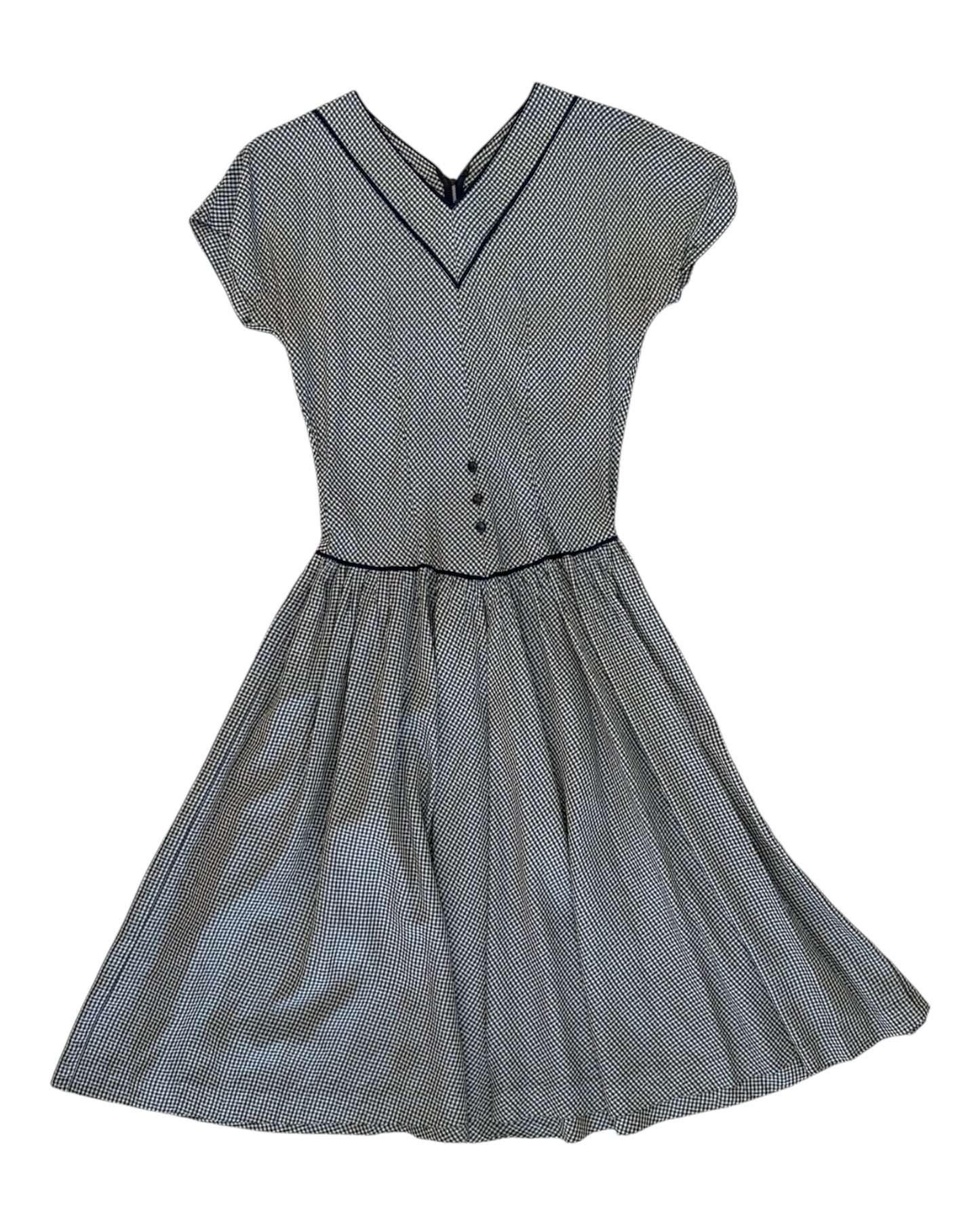 Vintage 1950s Blue Plaid Midi Dress