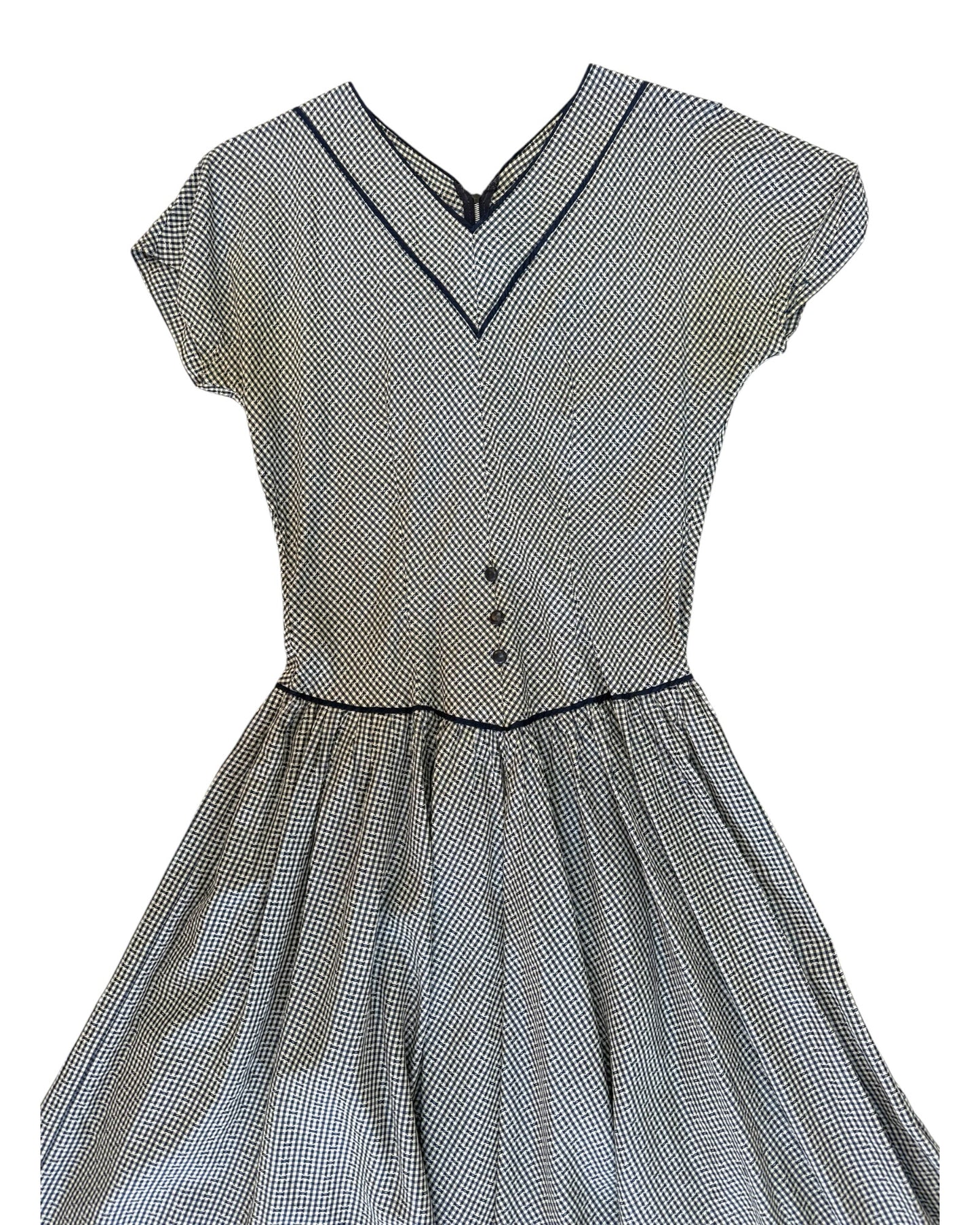 Vintage 1950s Blue Plaid Midi Dress