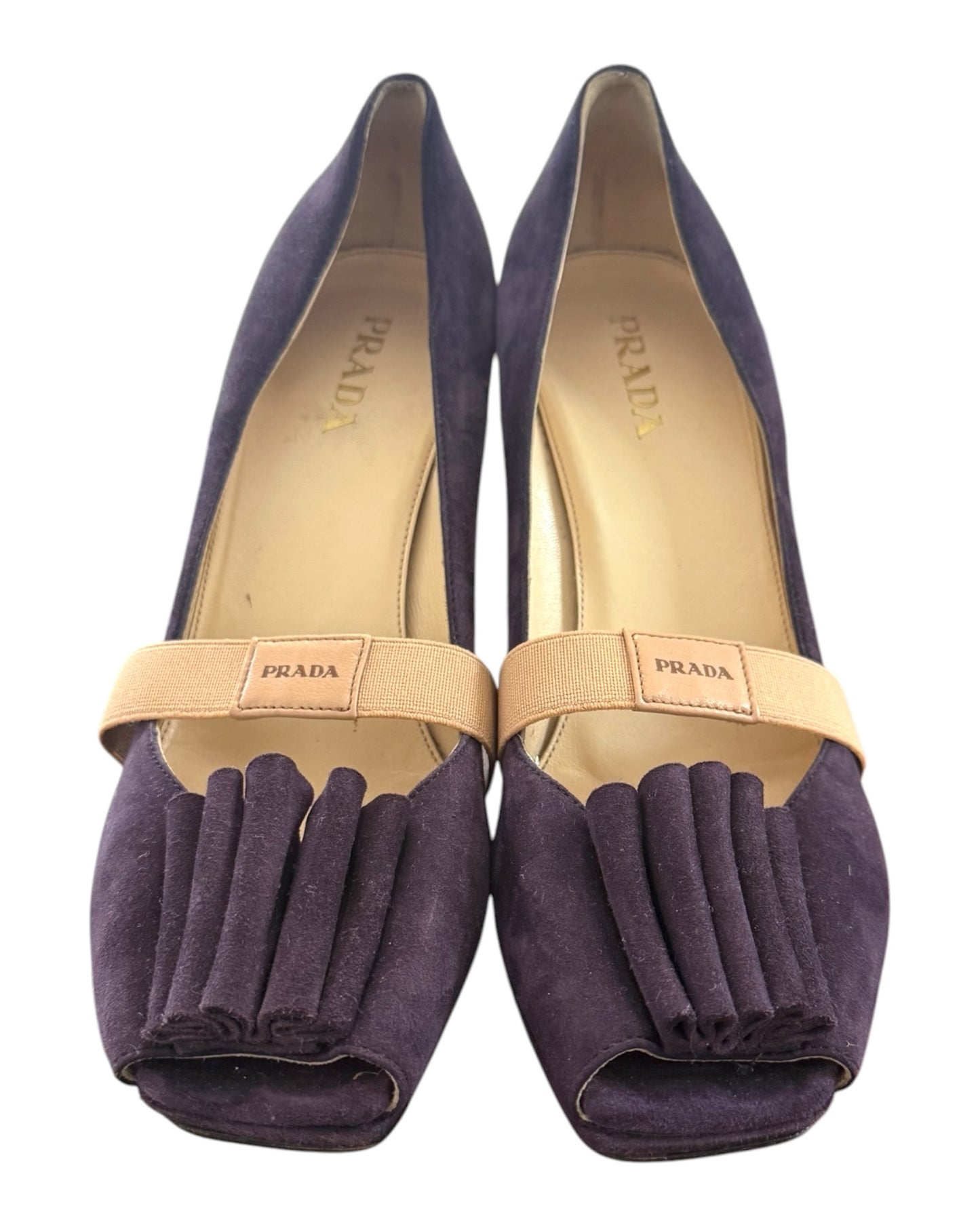 Vintage Prada Purple Suede Peep Toe Heels