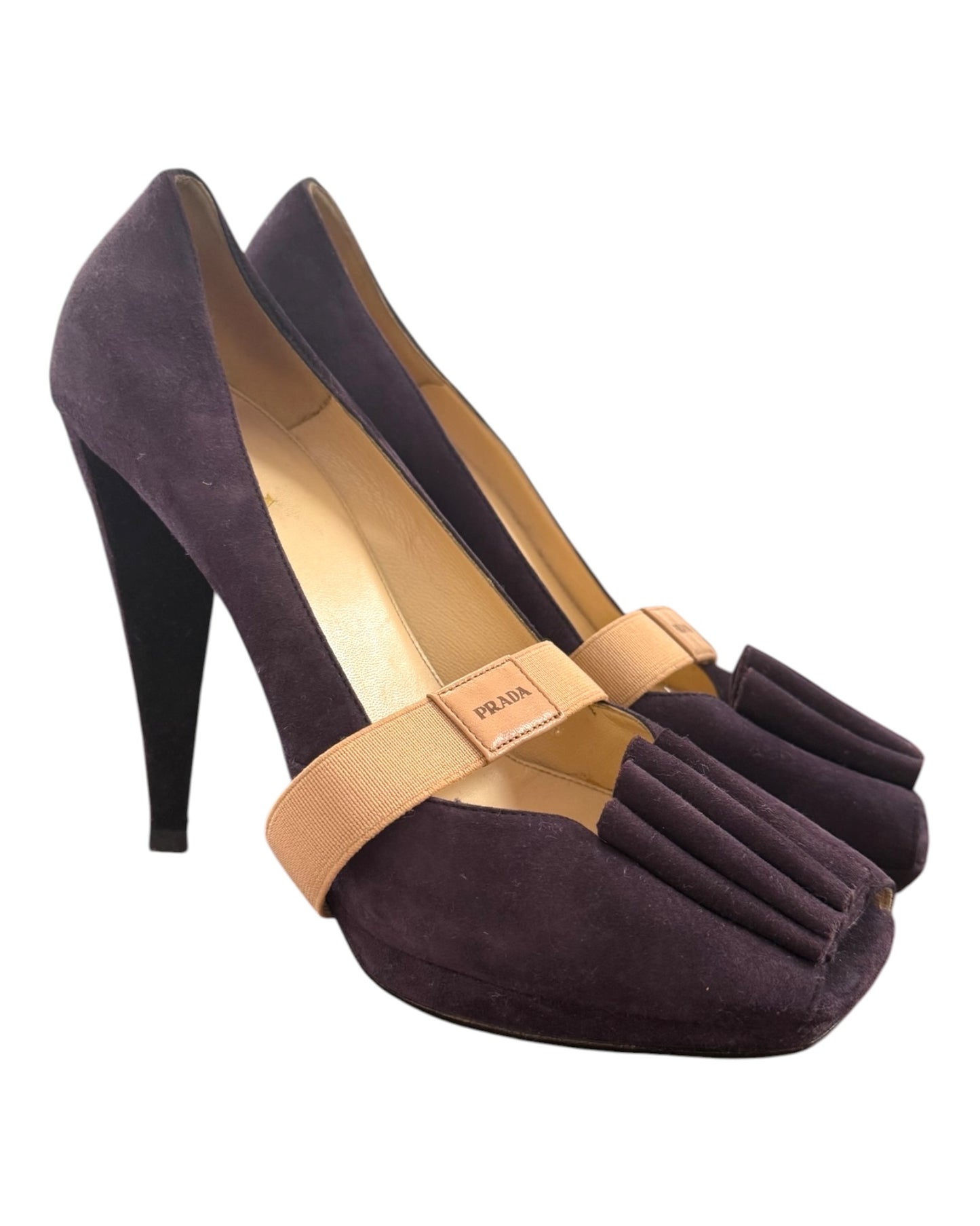 Vintage Prada Purple Suede Peep Toe Heels