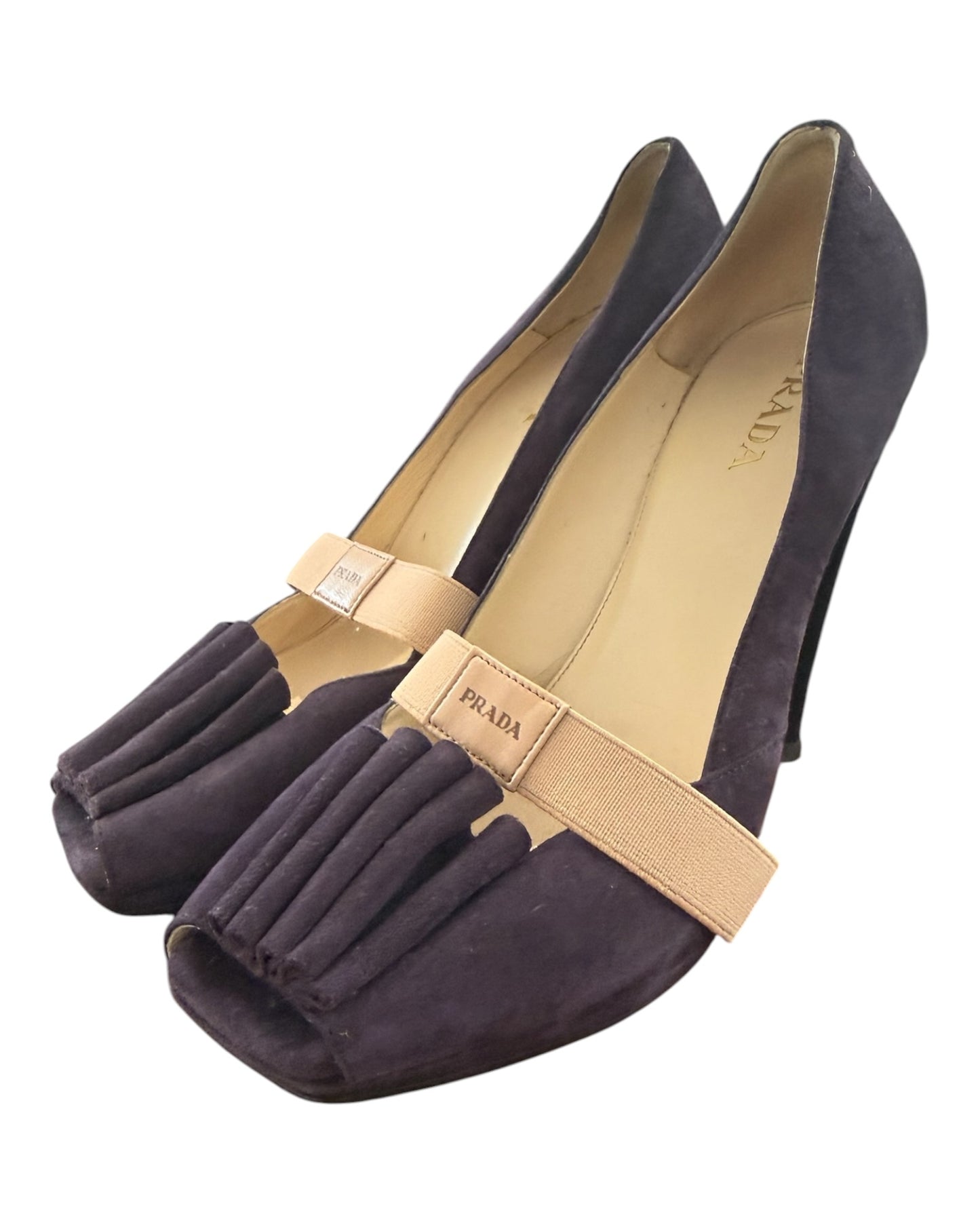 Vintage Prada Purple Suede Peep Toe Heels
