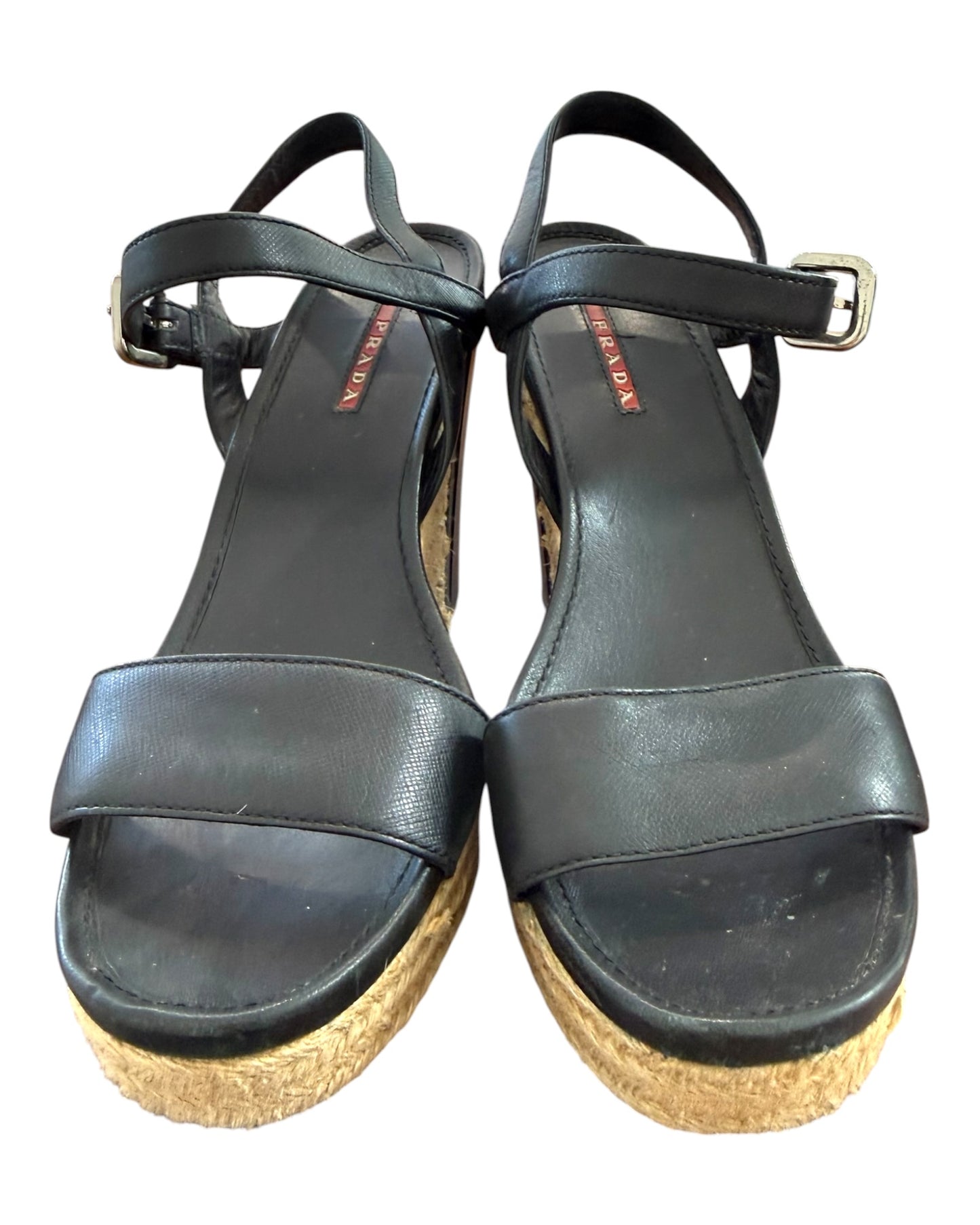 Vintage Prada Black Leather Wedges