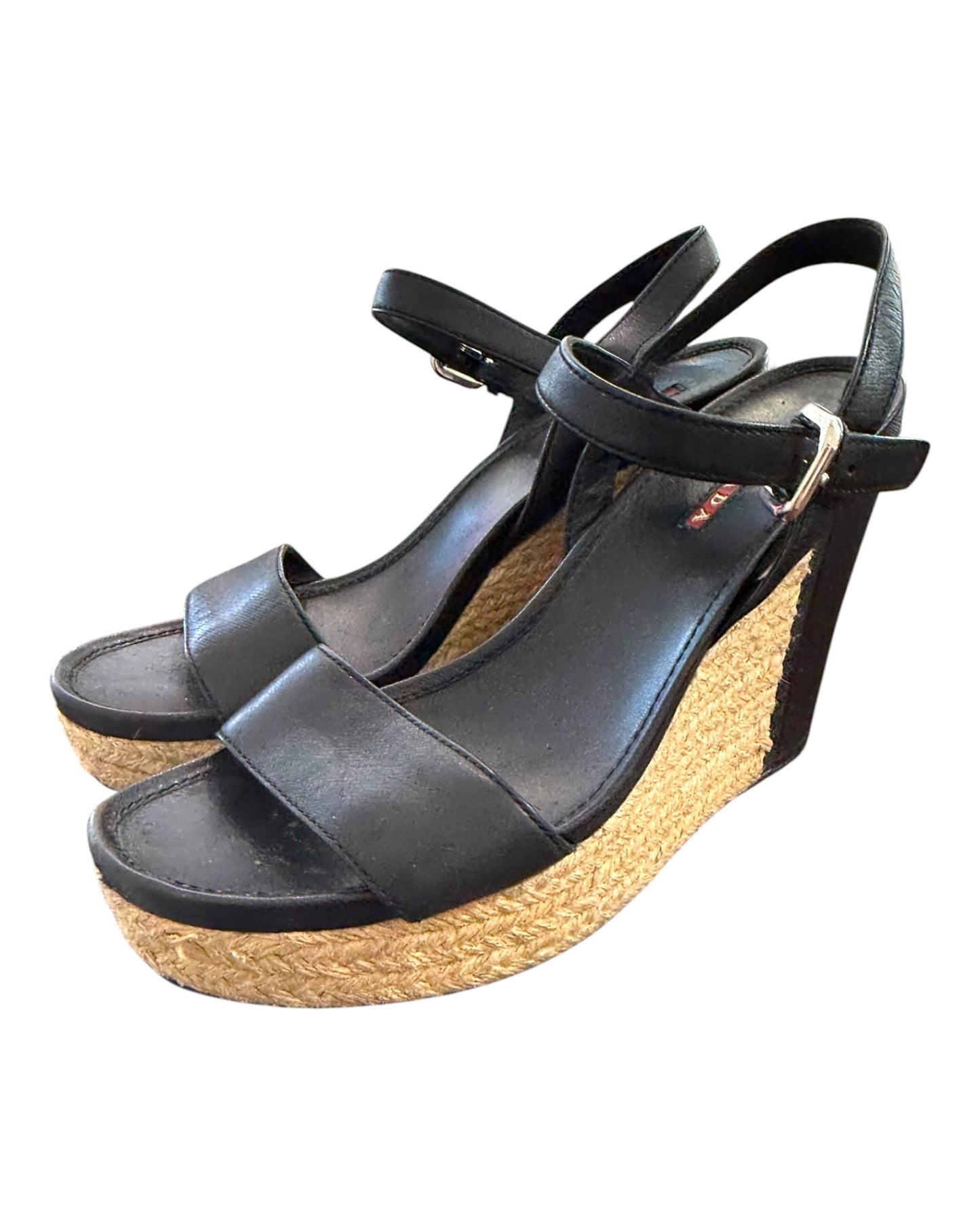 Vintage Prada Black Leather Wedges