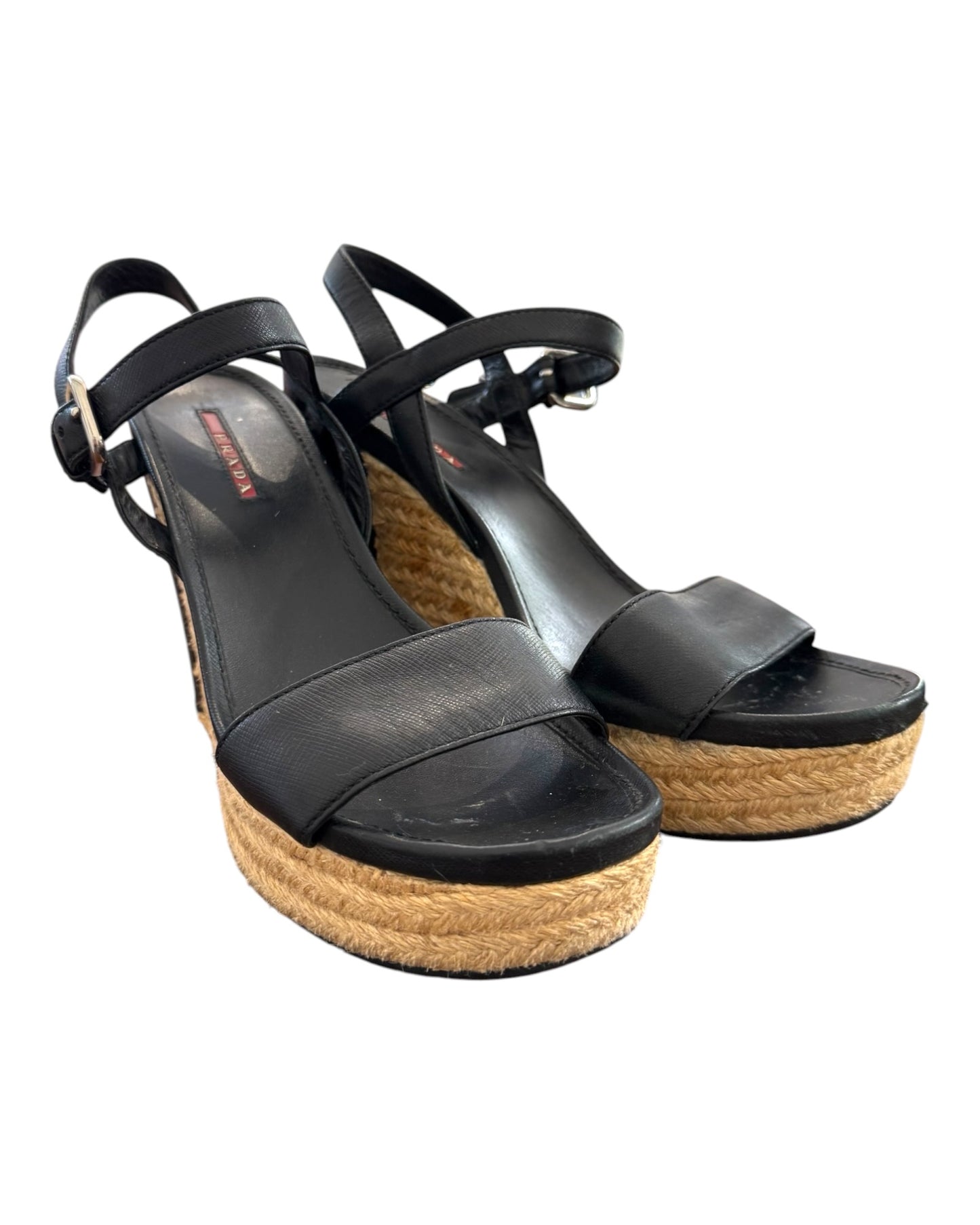 Vintage Prada Black Leather Wedges