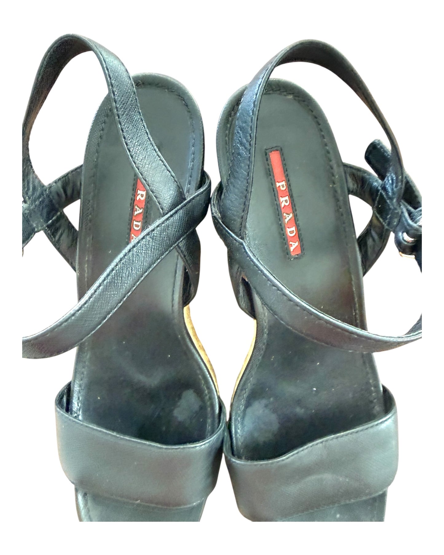 Vintage Prada Black Leather Wedges