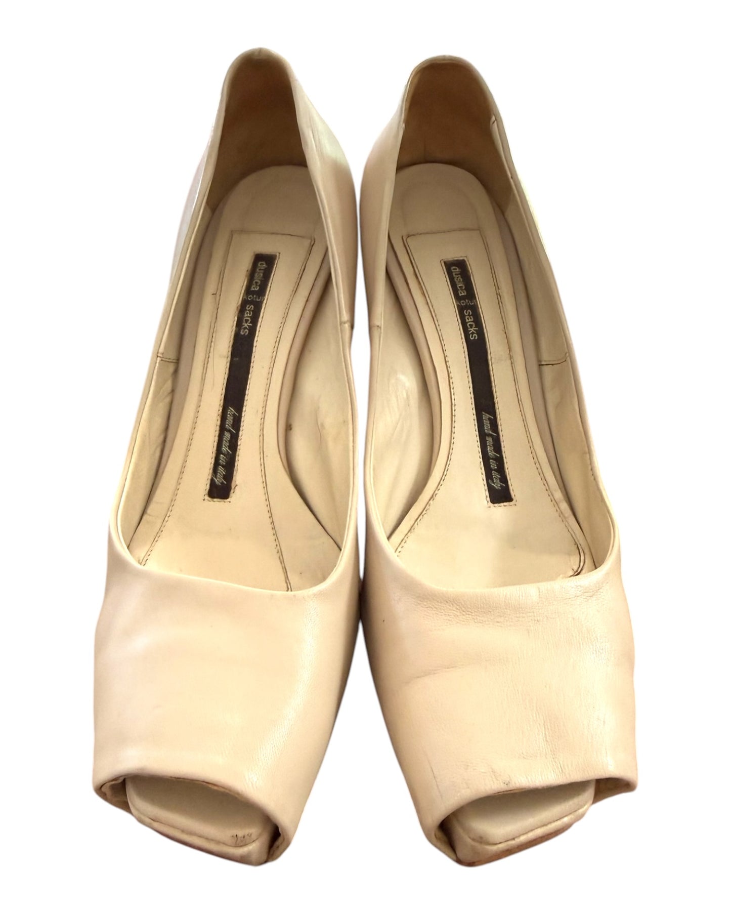 Vintage Duscia Kotur Sacks Leather Peep Toe Heels