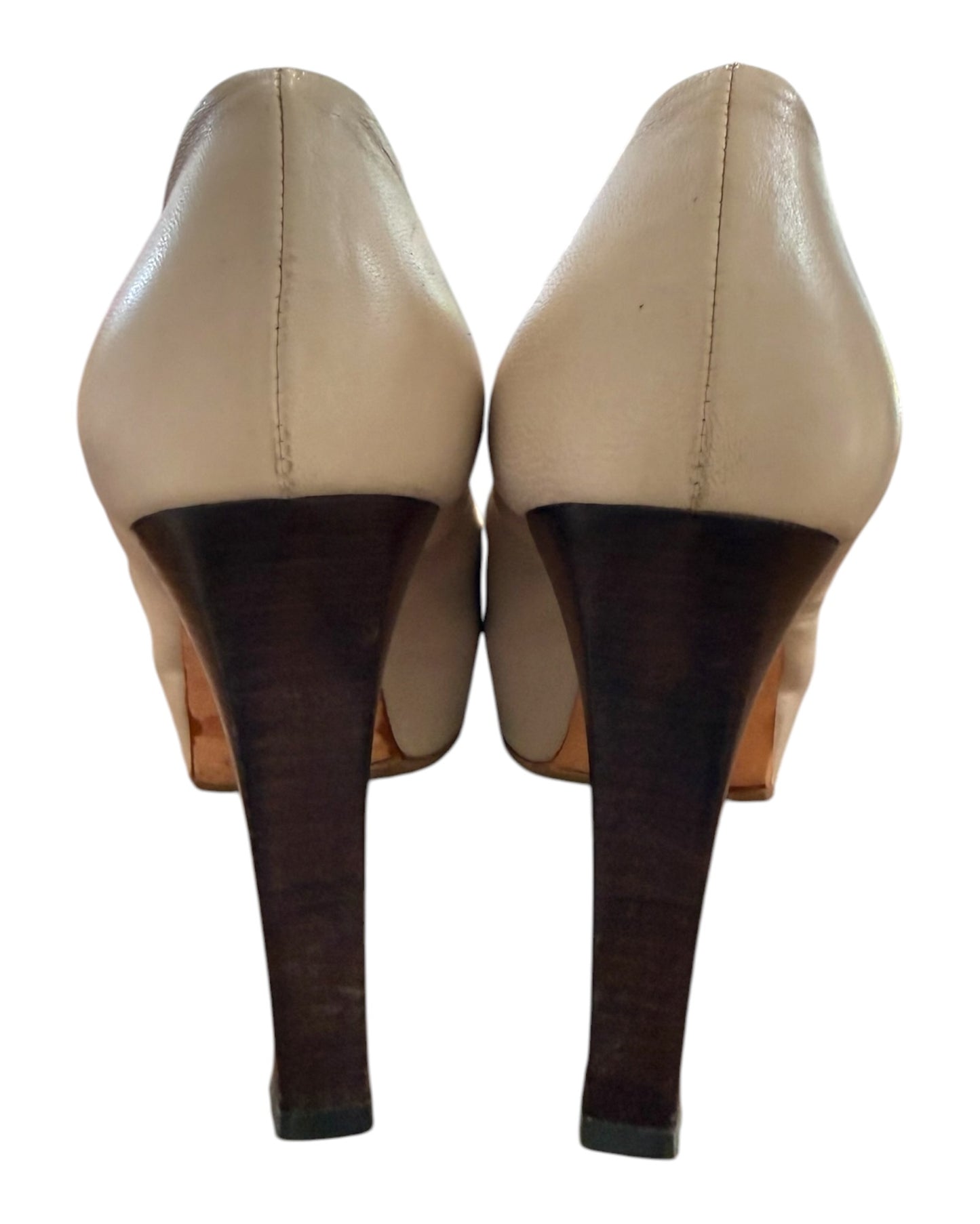 Vintage Duscia Kotur Sacks Leather Peep Toe Heels