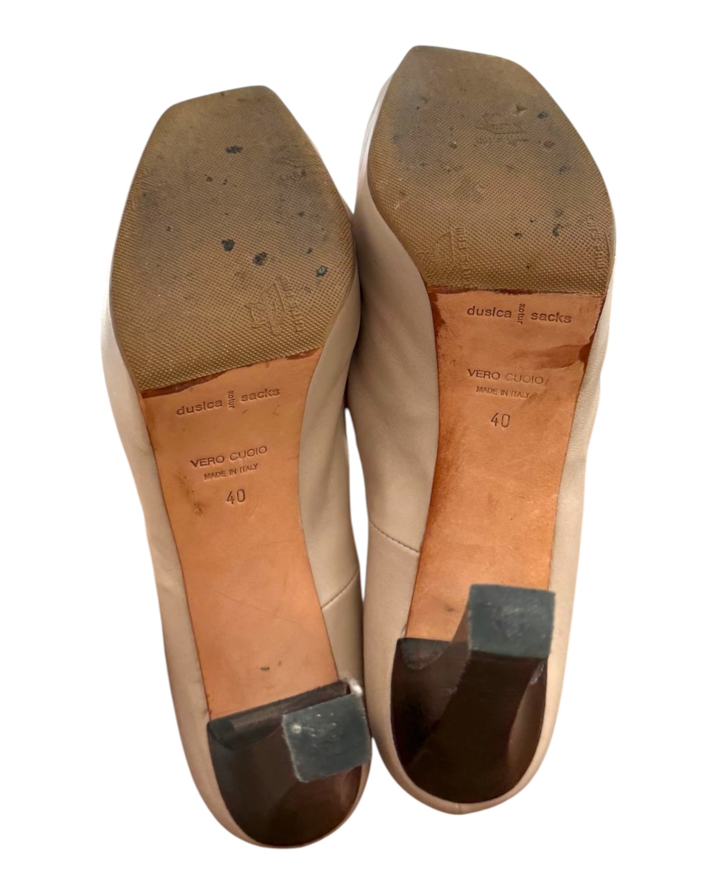 Vintage Duscia Kotur Sacks Leather Peep Toe Heels