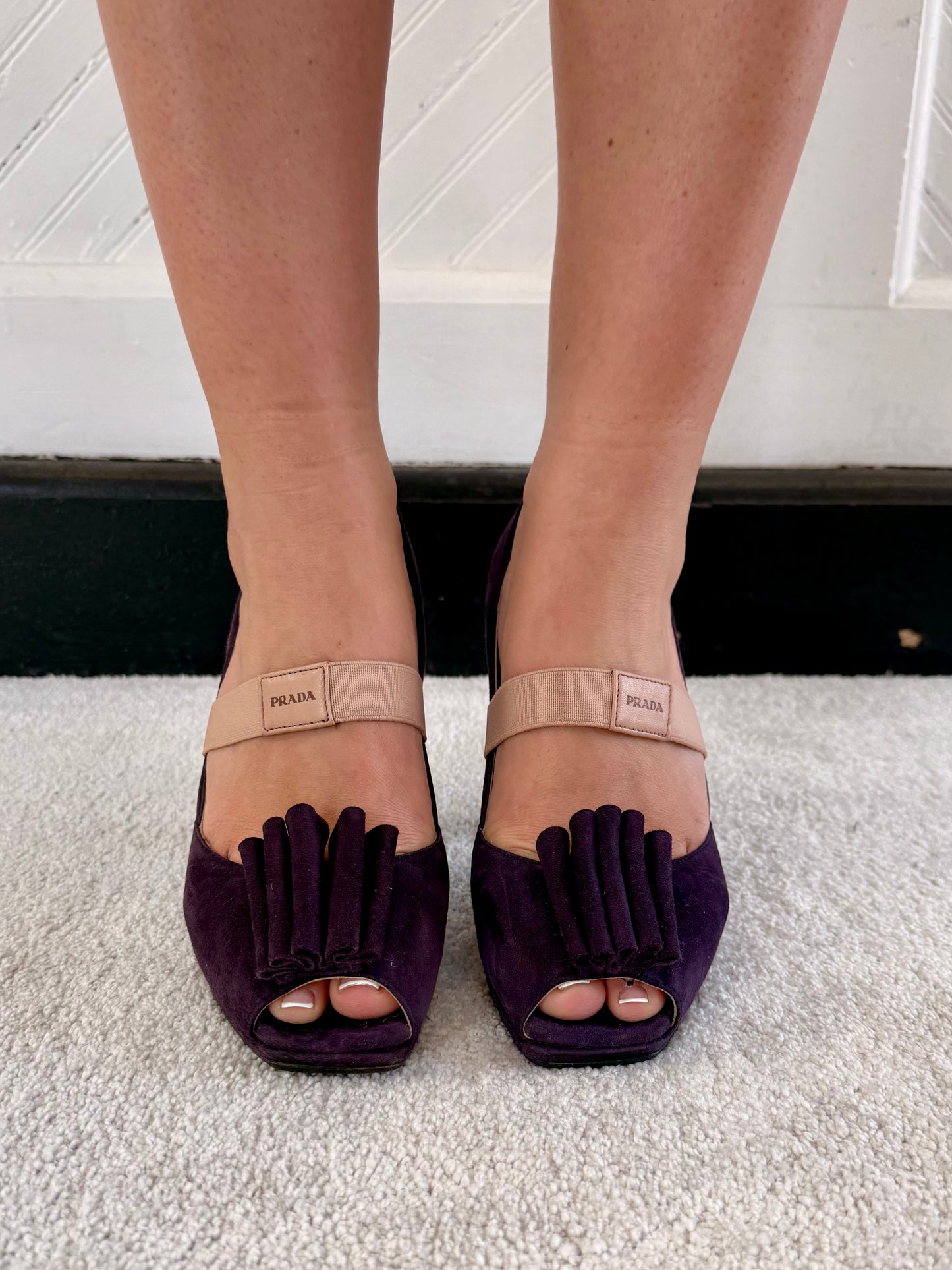 Vintage Prada Purple Suede Peep Toe Heels