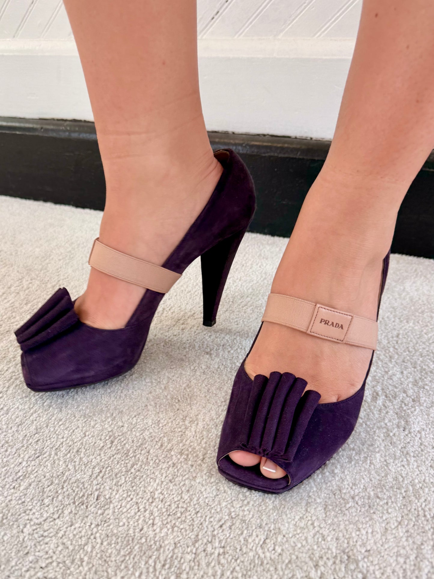 Vintage Prada Purple Suede Peep Toe Heels