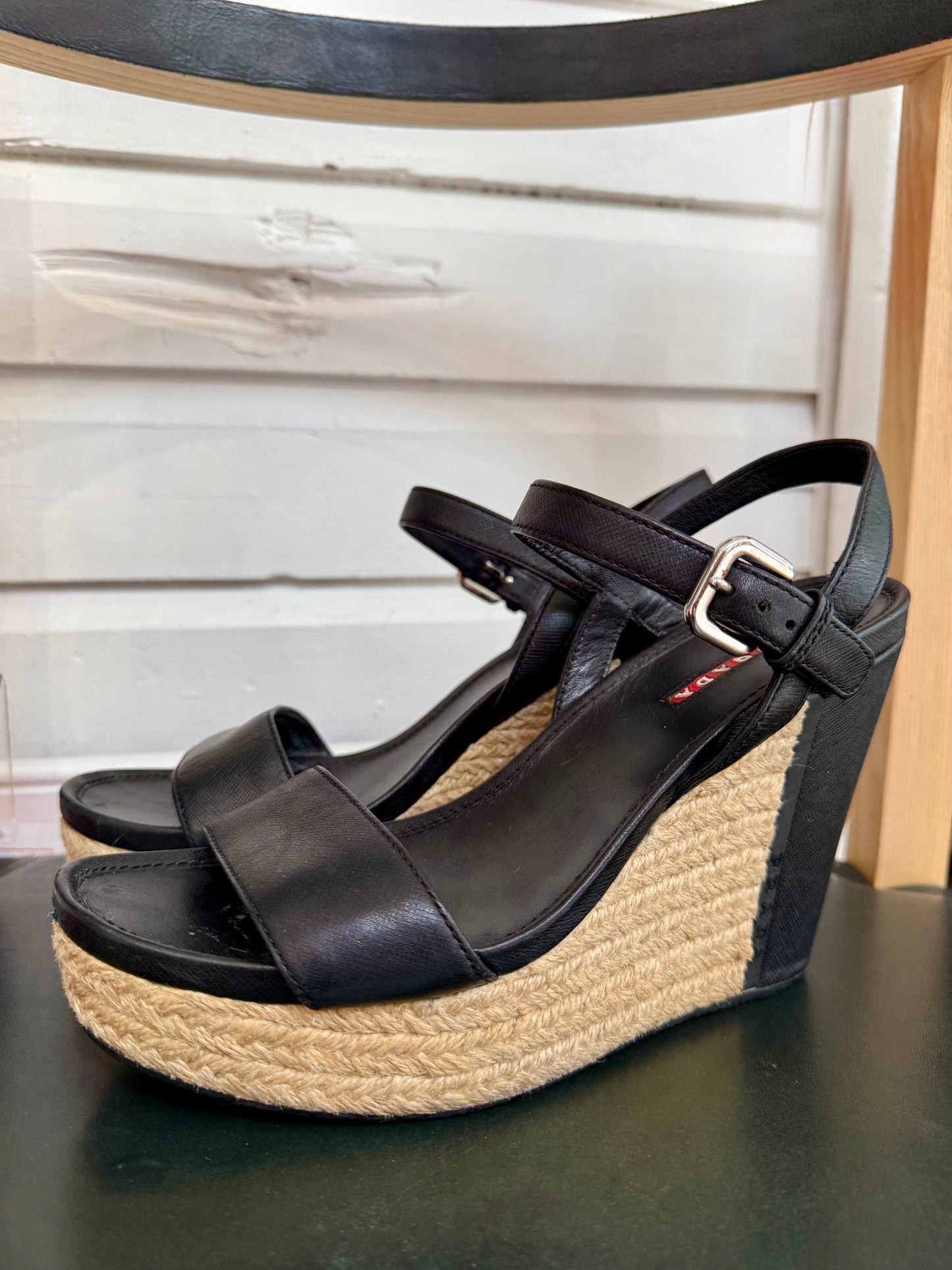 Vintage Prada Black Leather Wedges