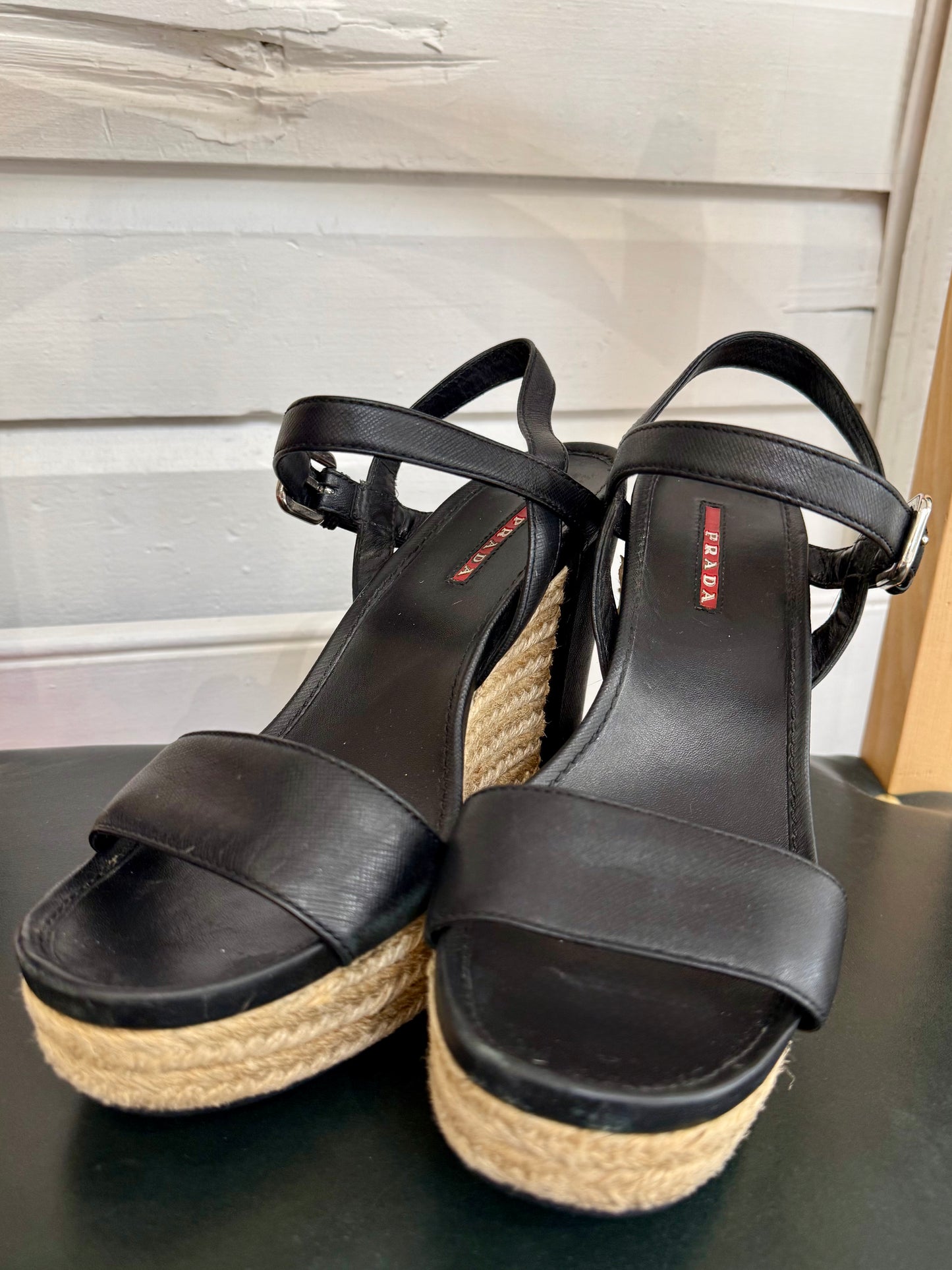 Vintage Prada Black Leather Wedges
