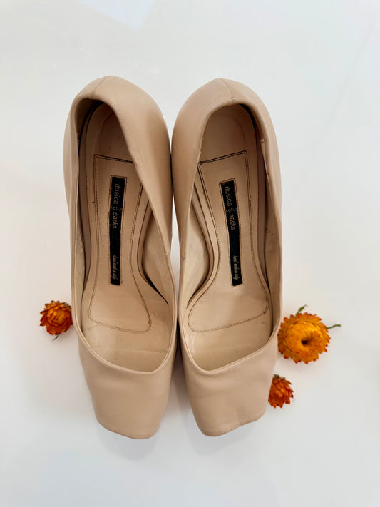 Vintage Duscia Kotur Sacks Leather Peep Toe Heels
