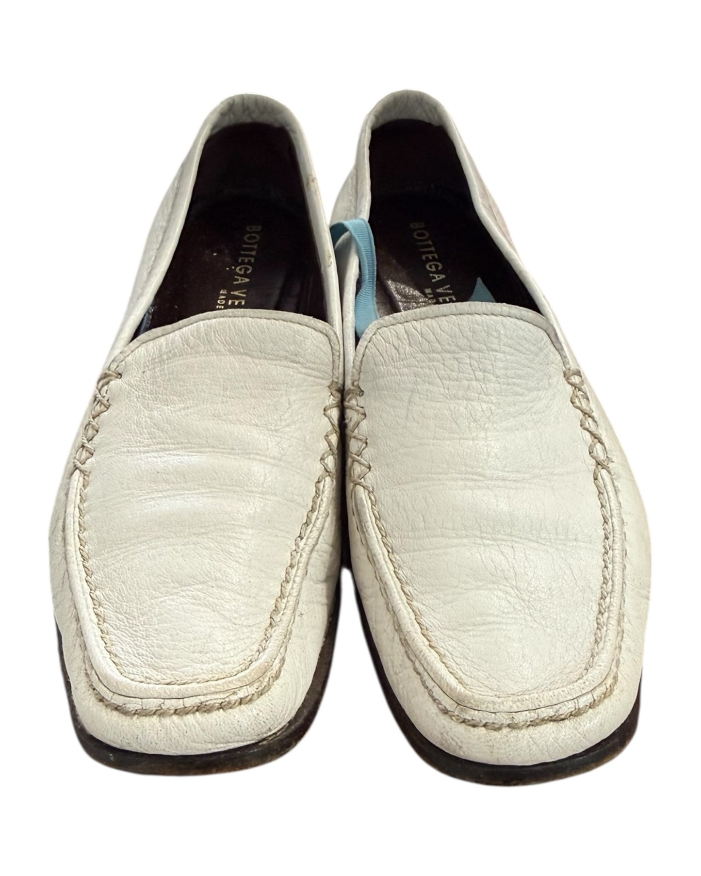 Vintage Bottega Veneta White Leather Loafers