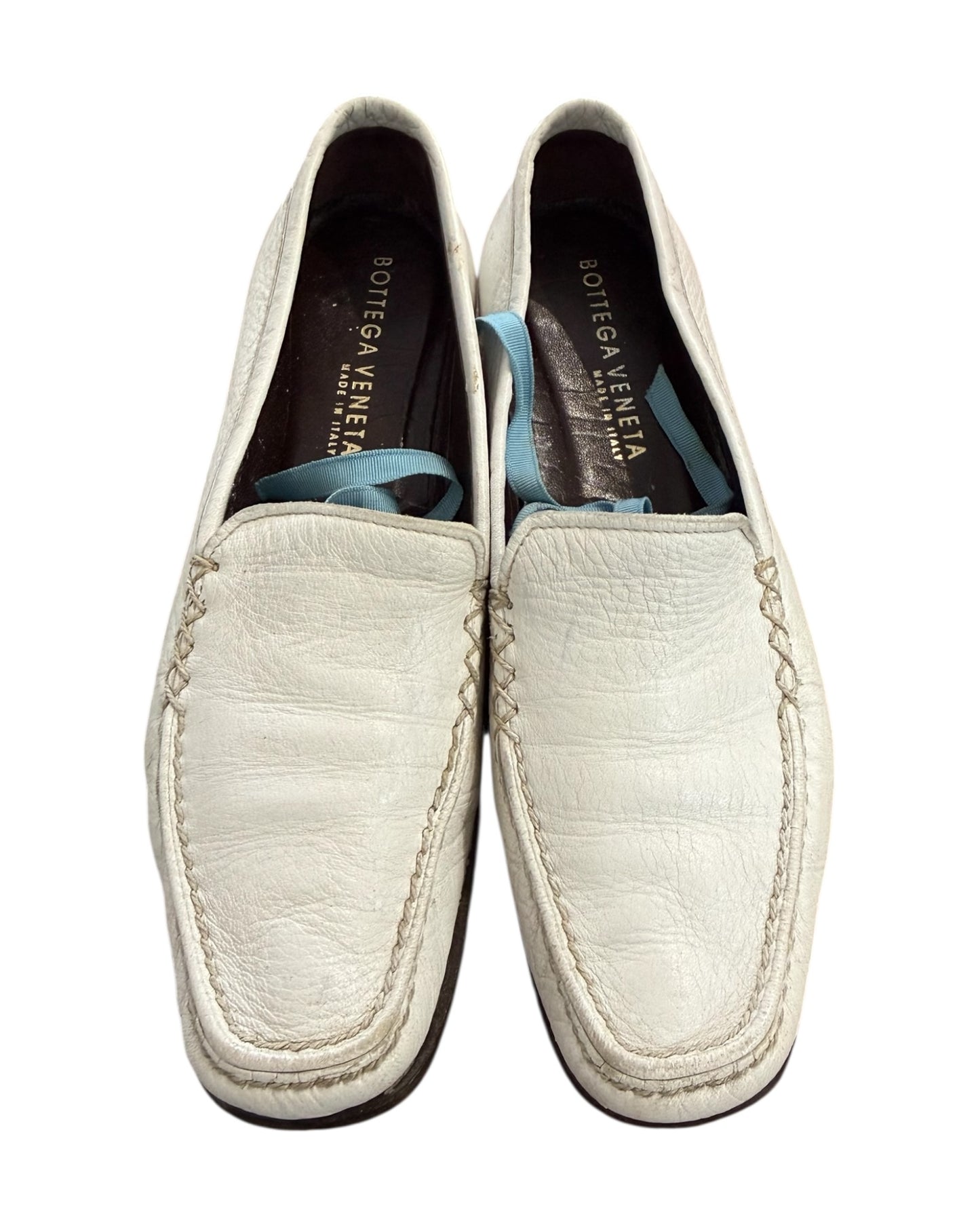 Vintage Bottega Veneta White Leather Loafers