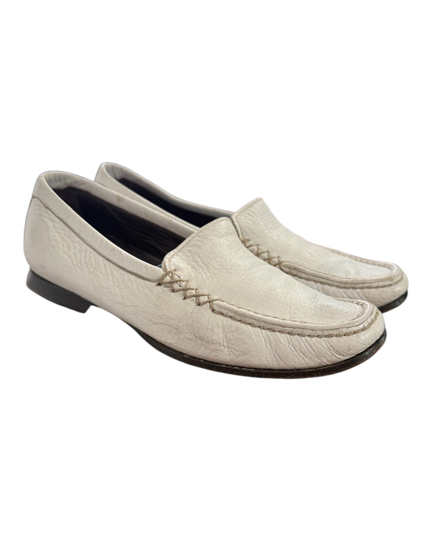 Vintage Bottega Veneta White Leather Loafers
