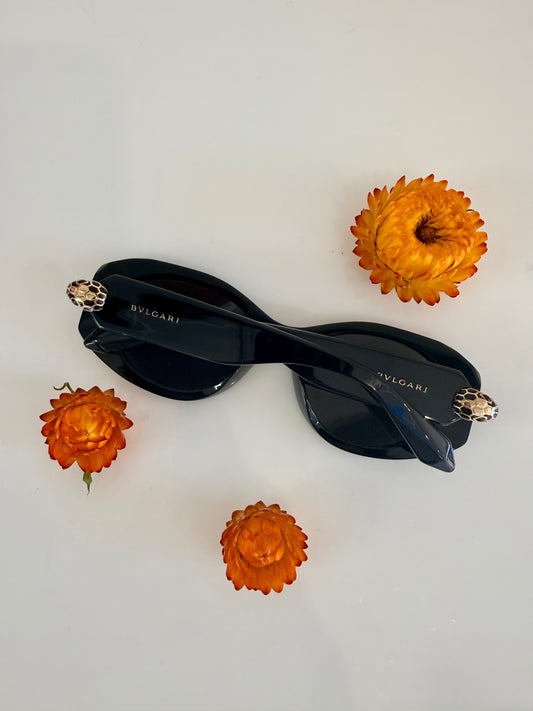 Pre-Loved Bvlgari Black Serpenti 52MM Oval Sunglasses