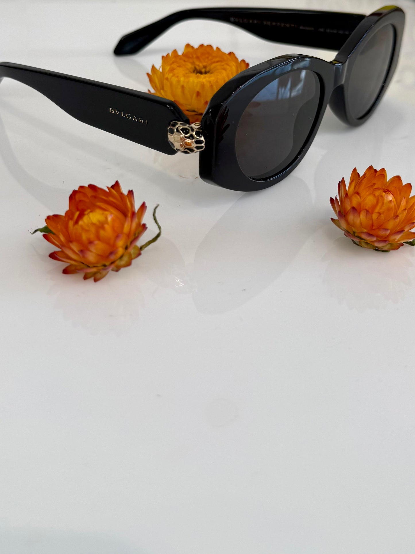 Pre-Loved Bvlgari Black Serpenti 52MM Oval Sunglasses
