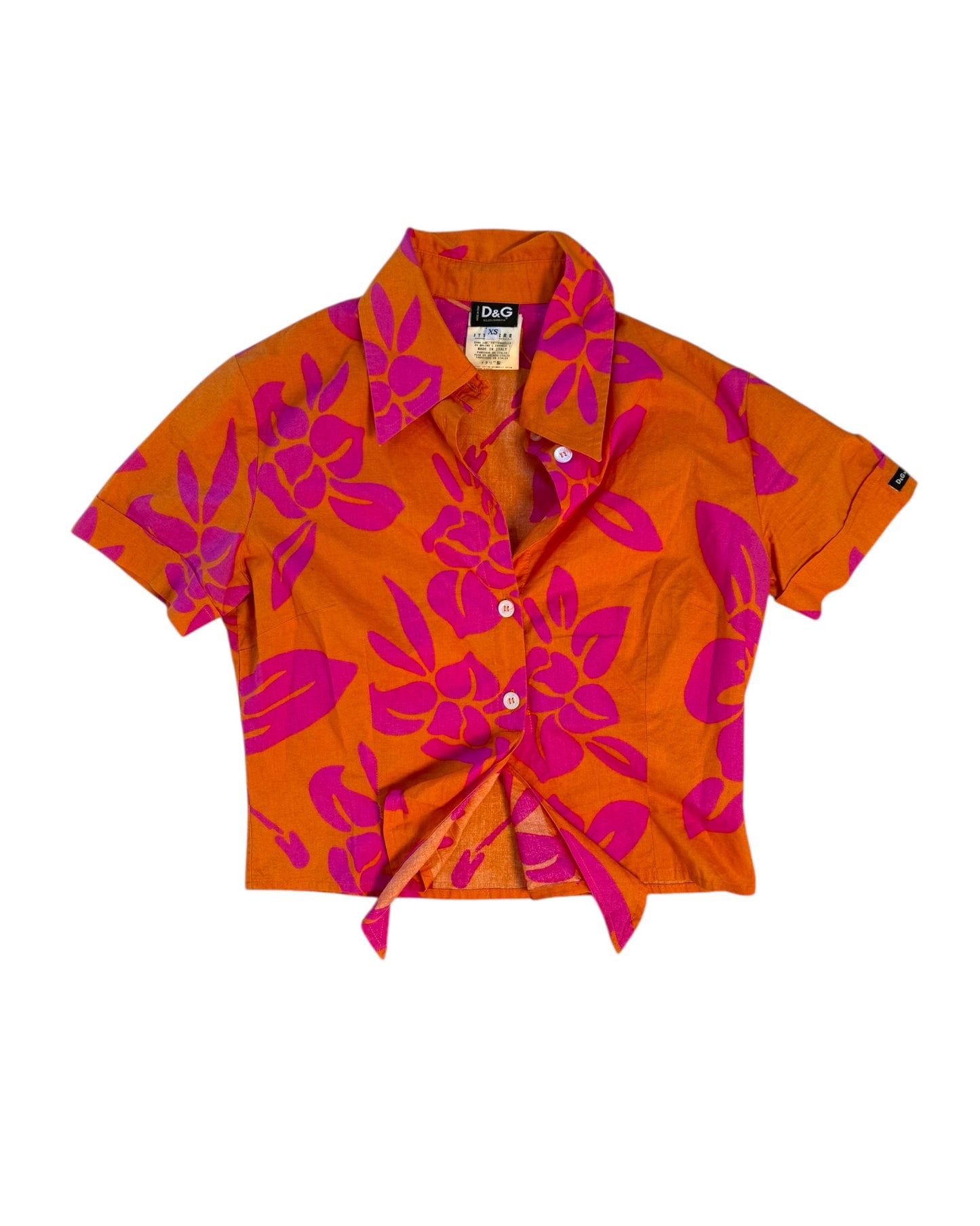 Vintage D&G Orange and Pink Hawaiian Crop Top