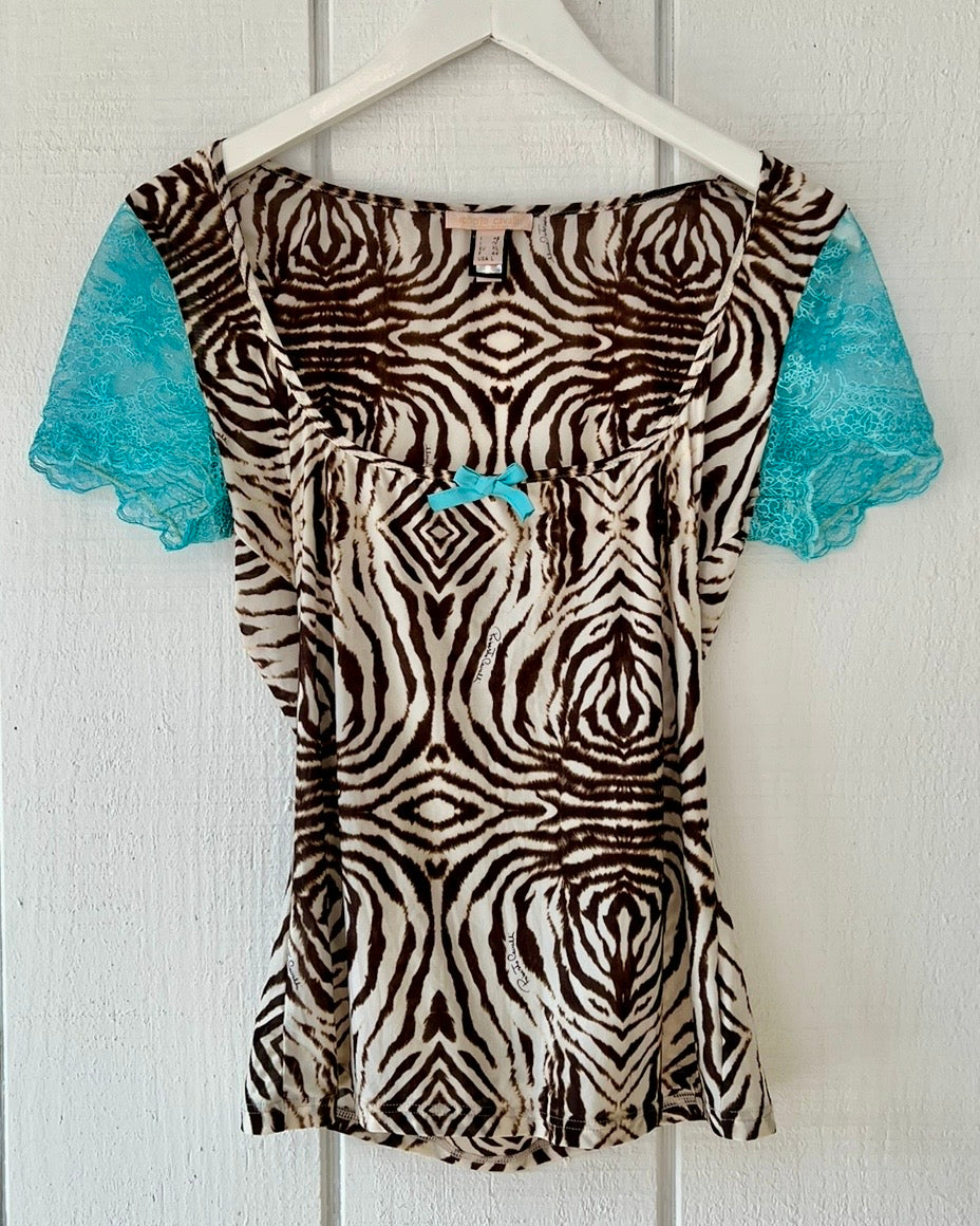 Vintage 2000 Roberto Cavalli Zebra and Lace Top