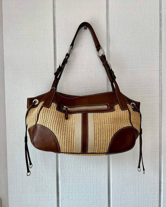 Vintage 2005 Prada Raffia and Leather Shoulder Bag
