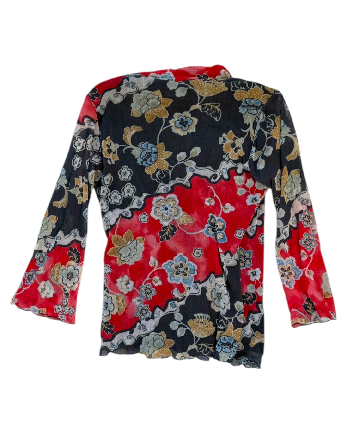 Vintage Red and Black Floral Mesh Blouse