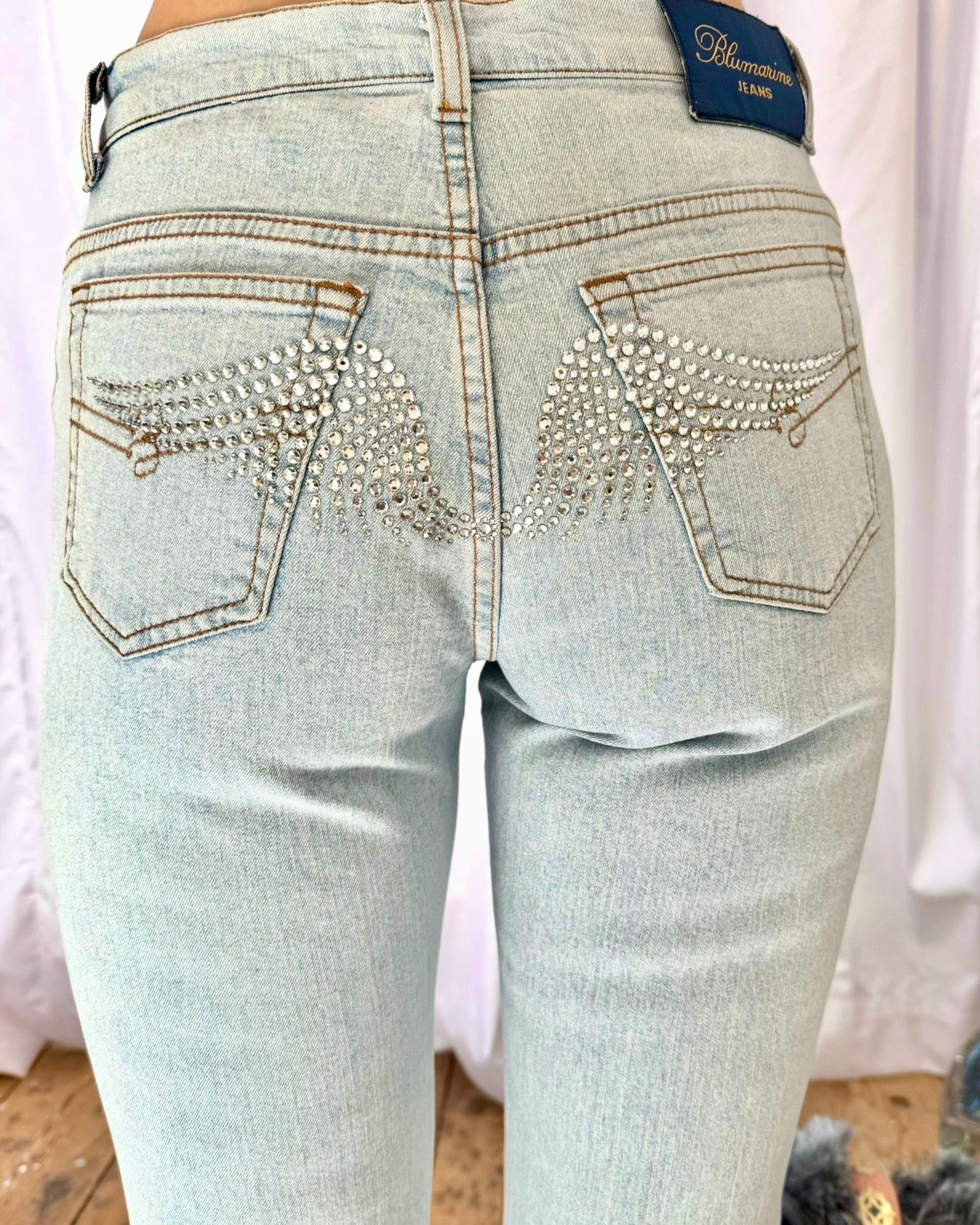 Vintage Blumarine Bootleg Jeans with Sequin Angel Wings