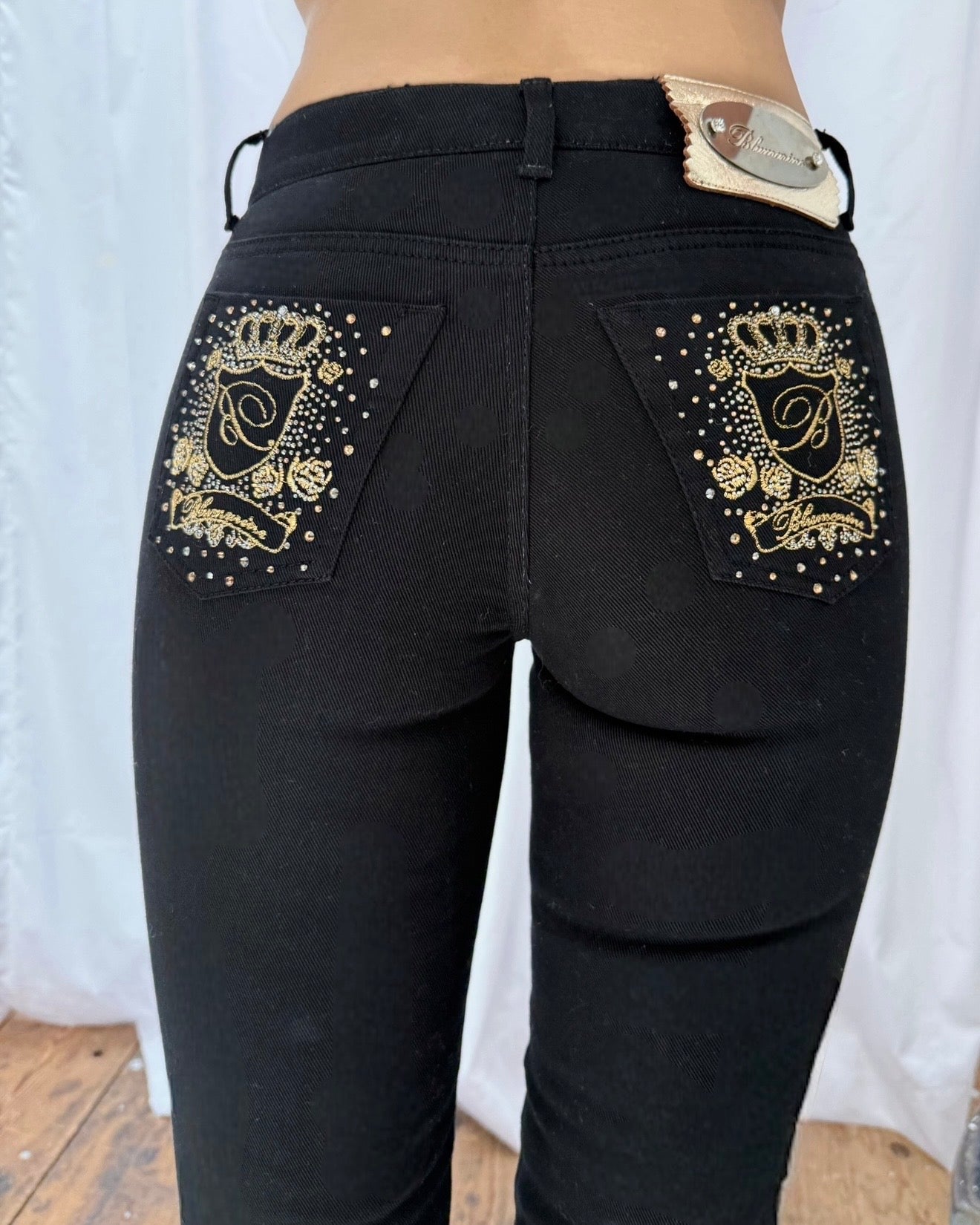 Vintage Blumarine Black Embellished Gold Straight-Leg Jeans