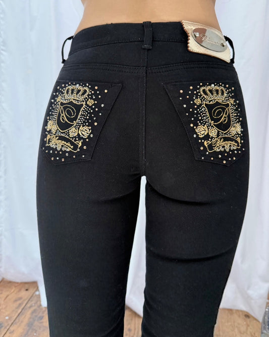 Vintage Blumarine Black Embellished Gold Straight-Leg Jeans