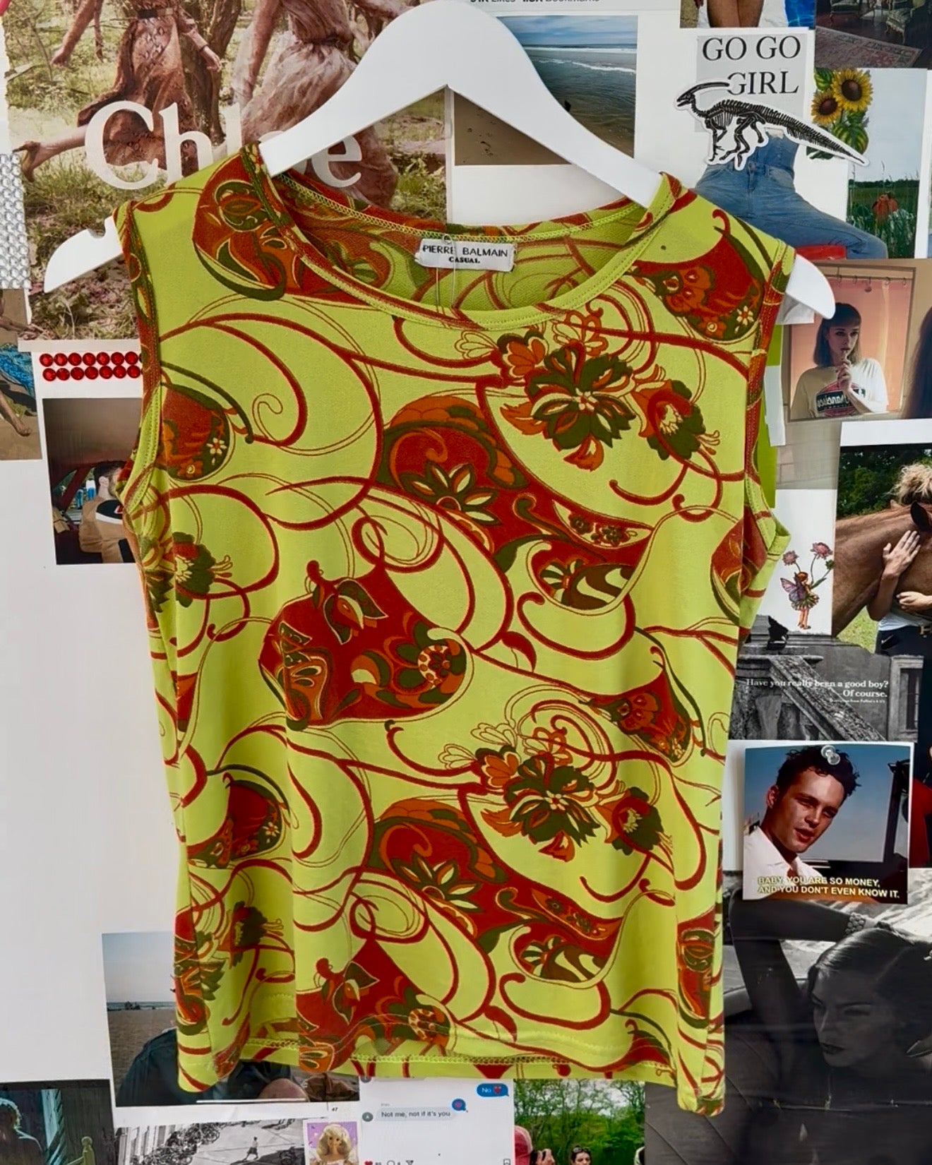Vintage Pierre Balmain Red and Green Sleeveless Top