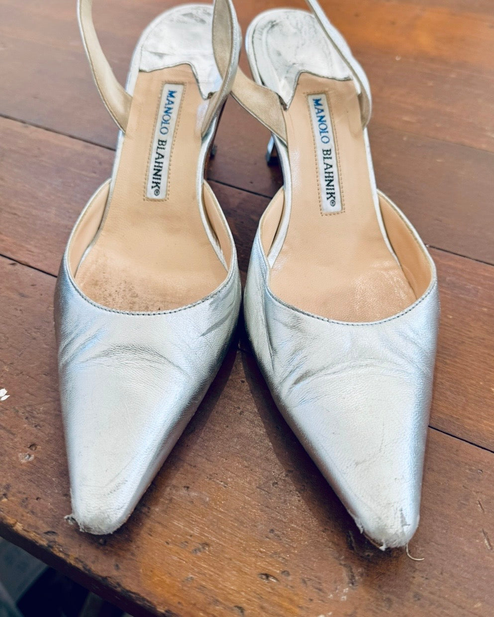 Vintage Manolo Blahnik Silver Slingback Heels