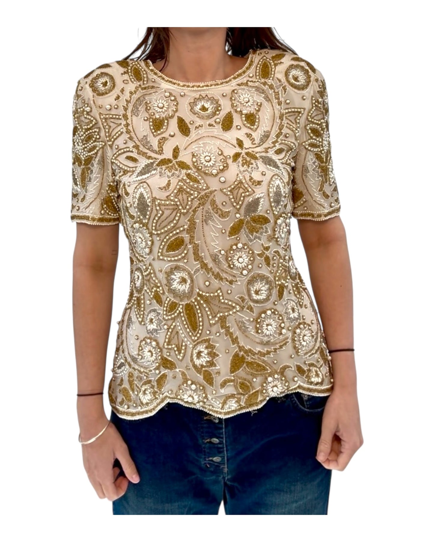 Vintage Nipon Gold Beaded Blouse