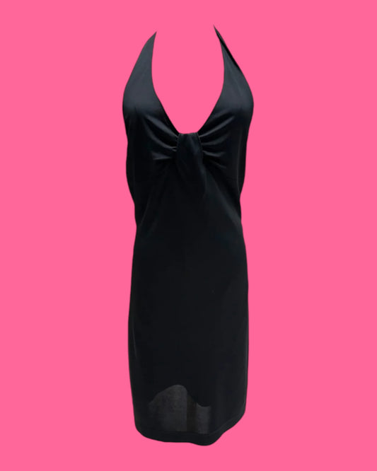 Vintage 2000 Versace Black Mini Halter Dress