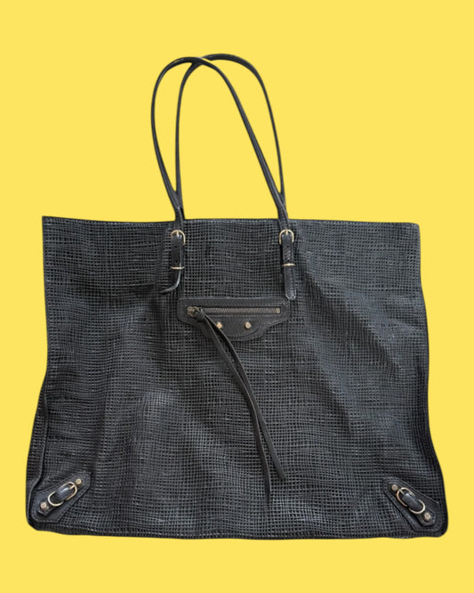 Vintage Balenciaga Black Perforated Papier A4 Tote Bag