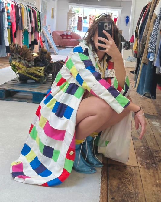 Vintage Issey Miyake Colorful Checkerboard Trench Coat