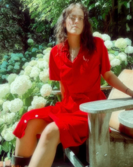 Vintage 1940s Red Belted Shirt Dress