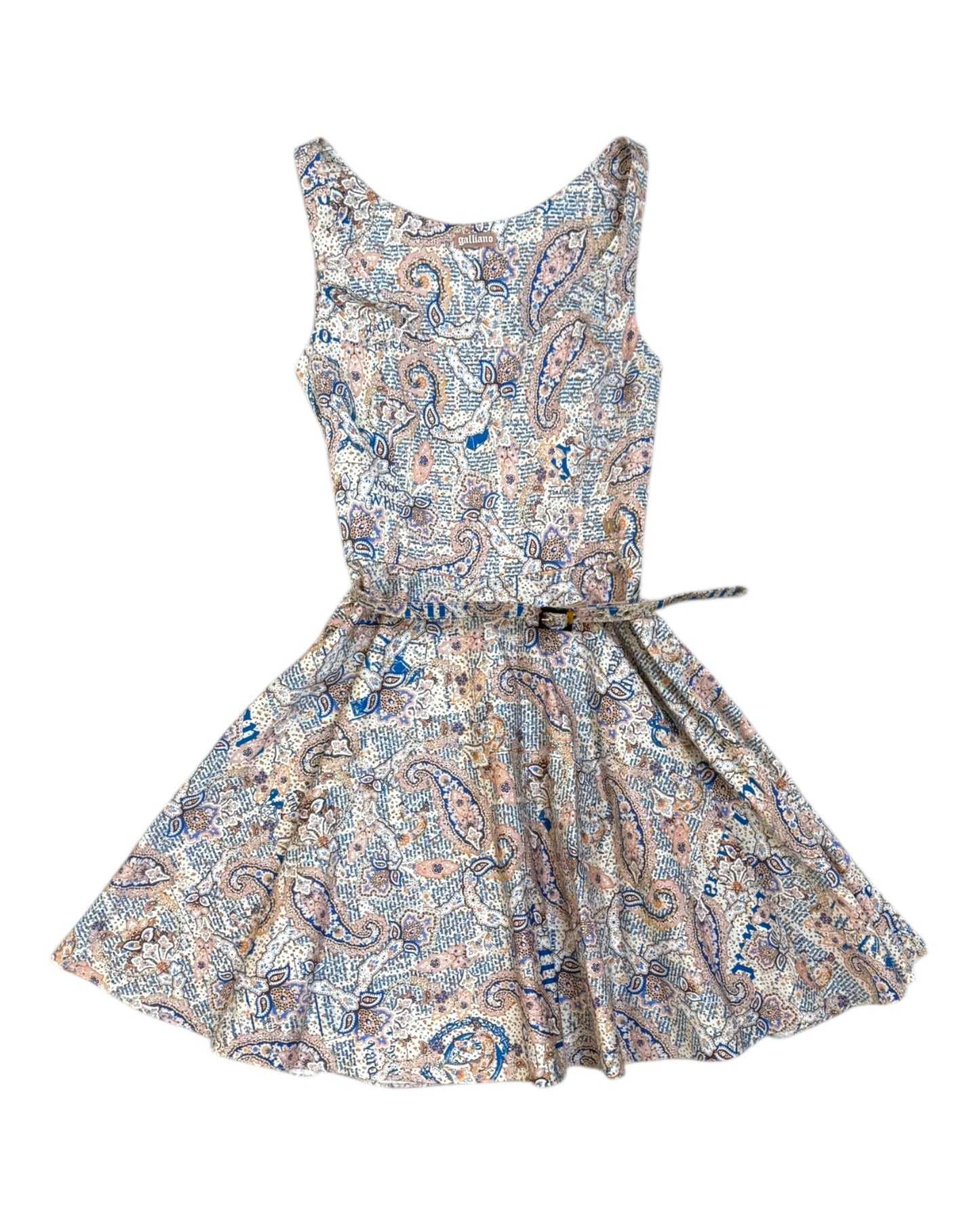Vintage Galliano Printed A-line Dress with Belt