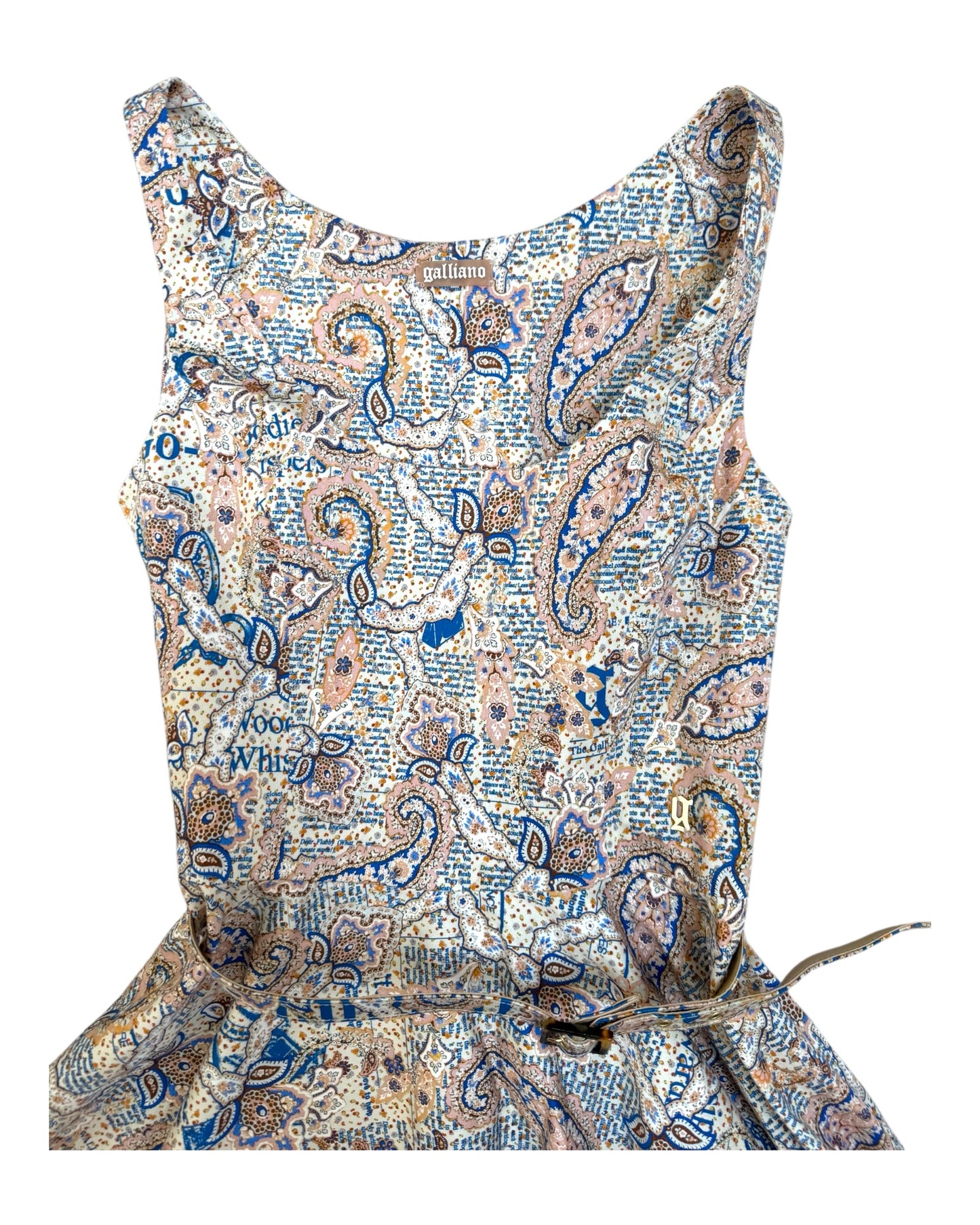 Vintage Galliano Printed A-line Dress with Belt
