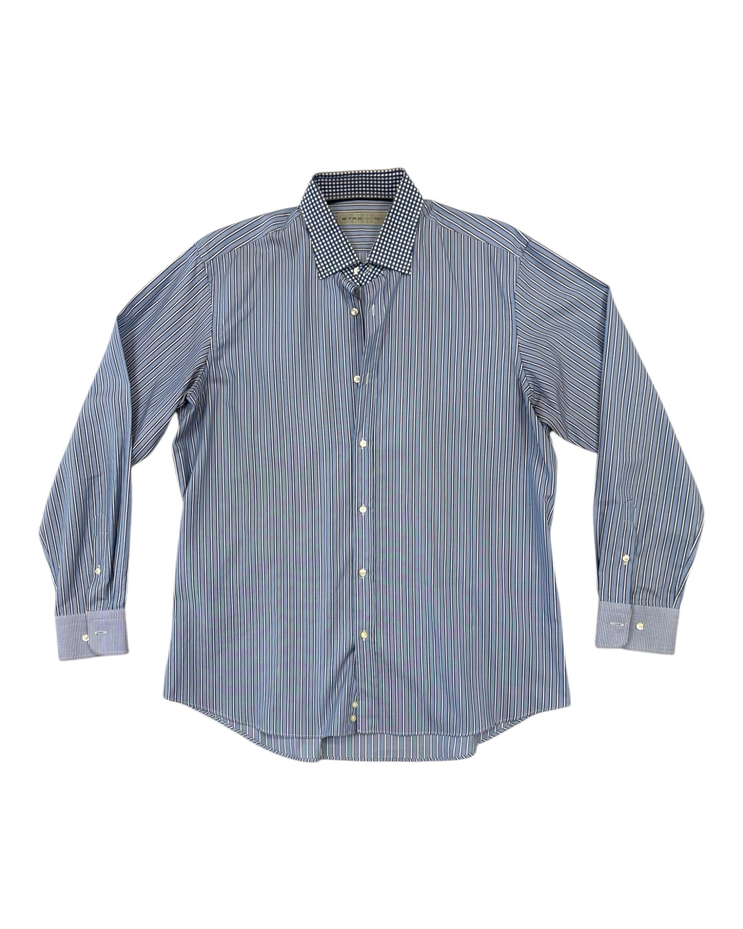 Vintage Etro Blue Stripe and Check Shirt