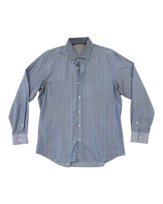 Vintage Etro Blue Stripe and Check Shirt