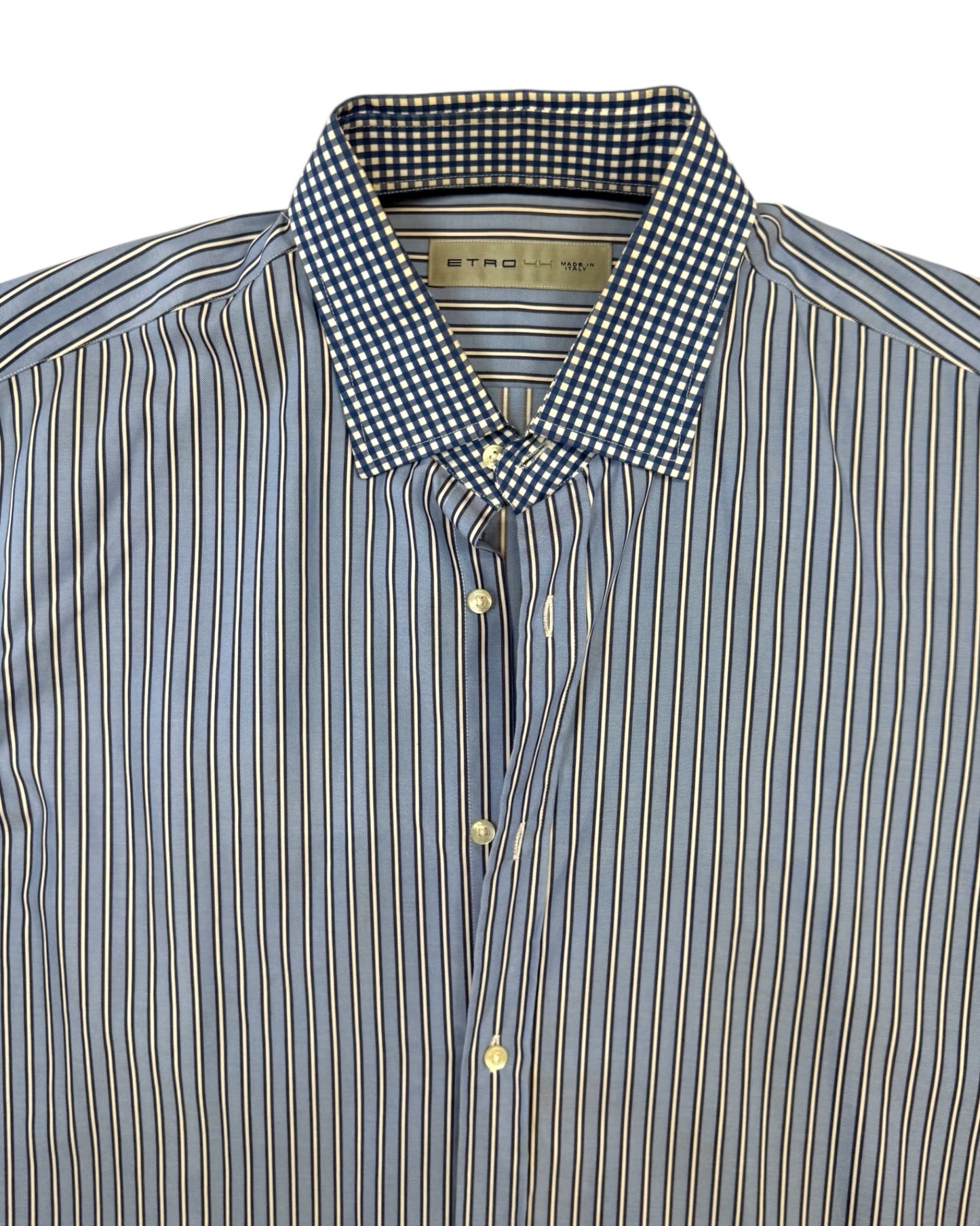 Vintage Etro Blue Stripe and Check Shirt