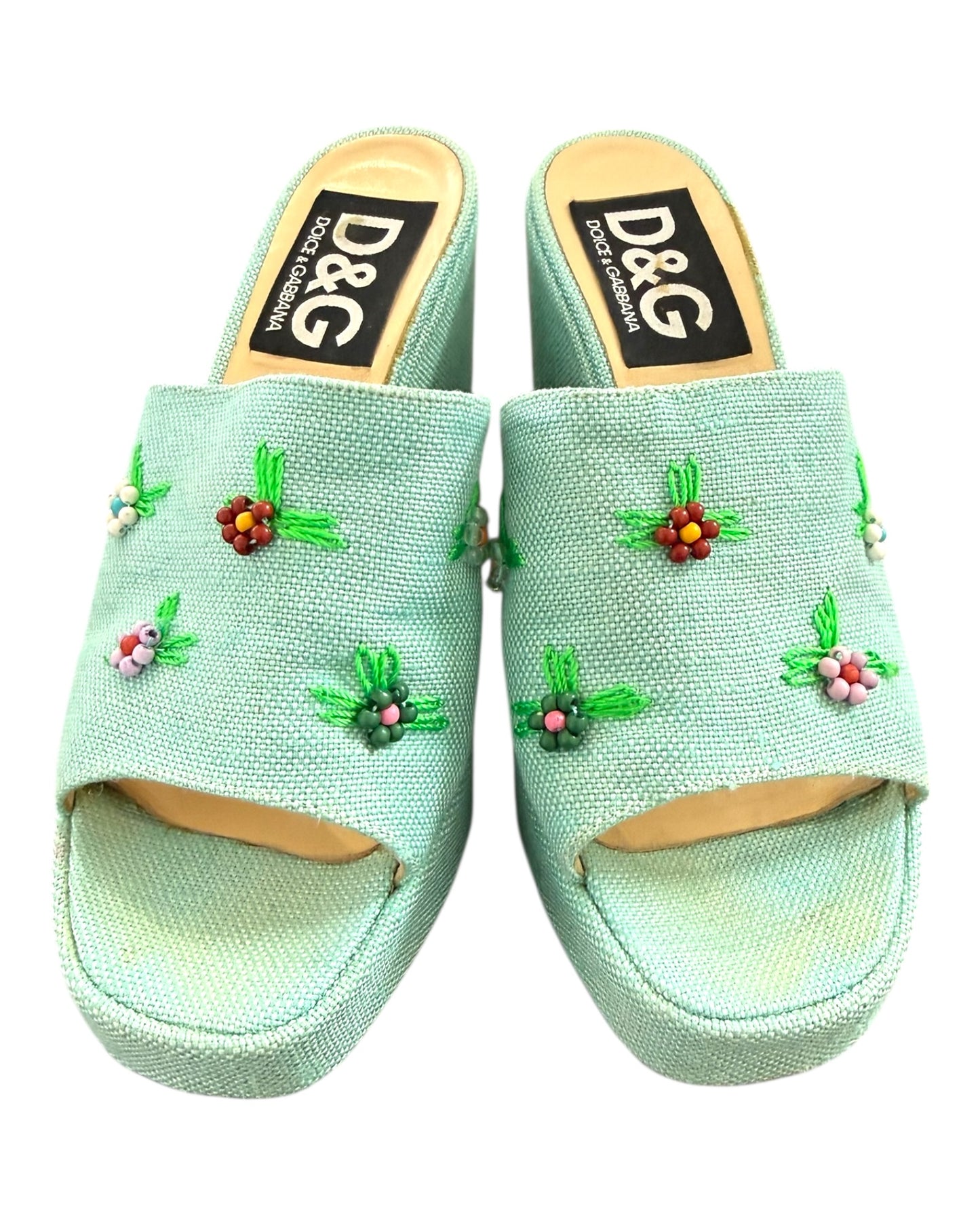 Vintage D&G Blue Floral Wedges