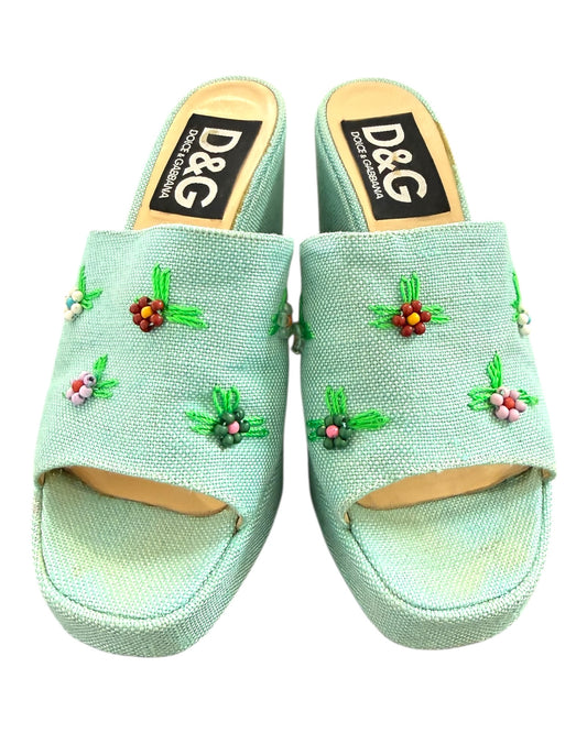 Vintage D&G Blue Floral Wedges