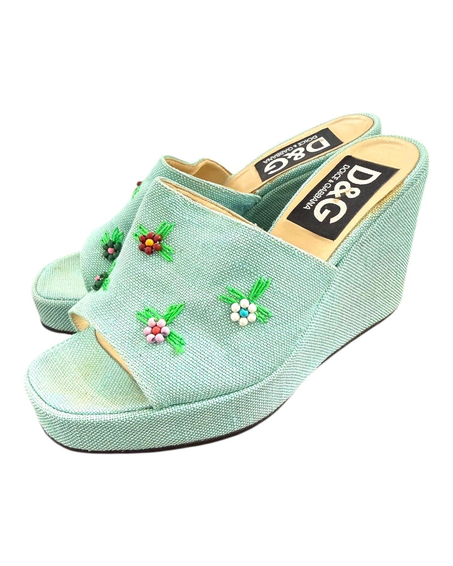 Vintage D&G Blue Floral Wedges