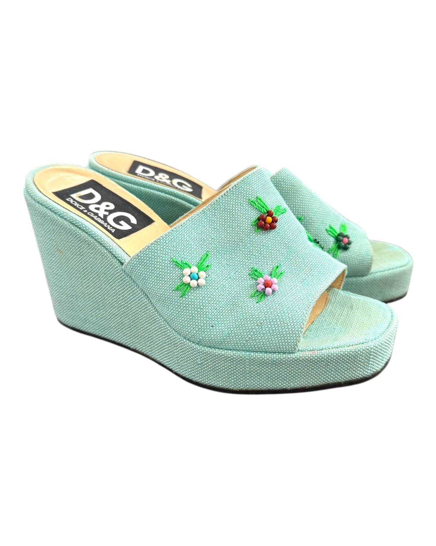 Vintage D&G Blue Floral Wedges
